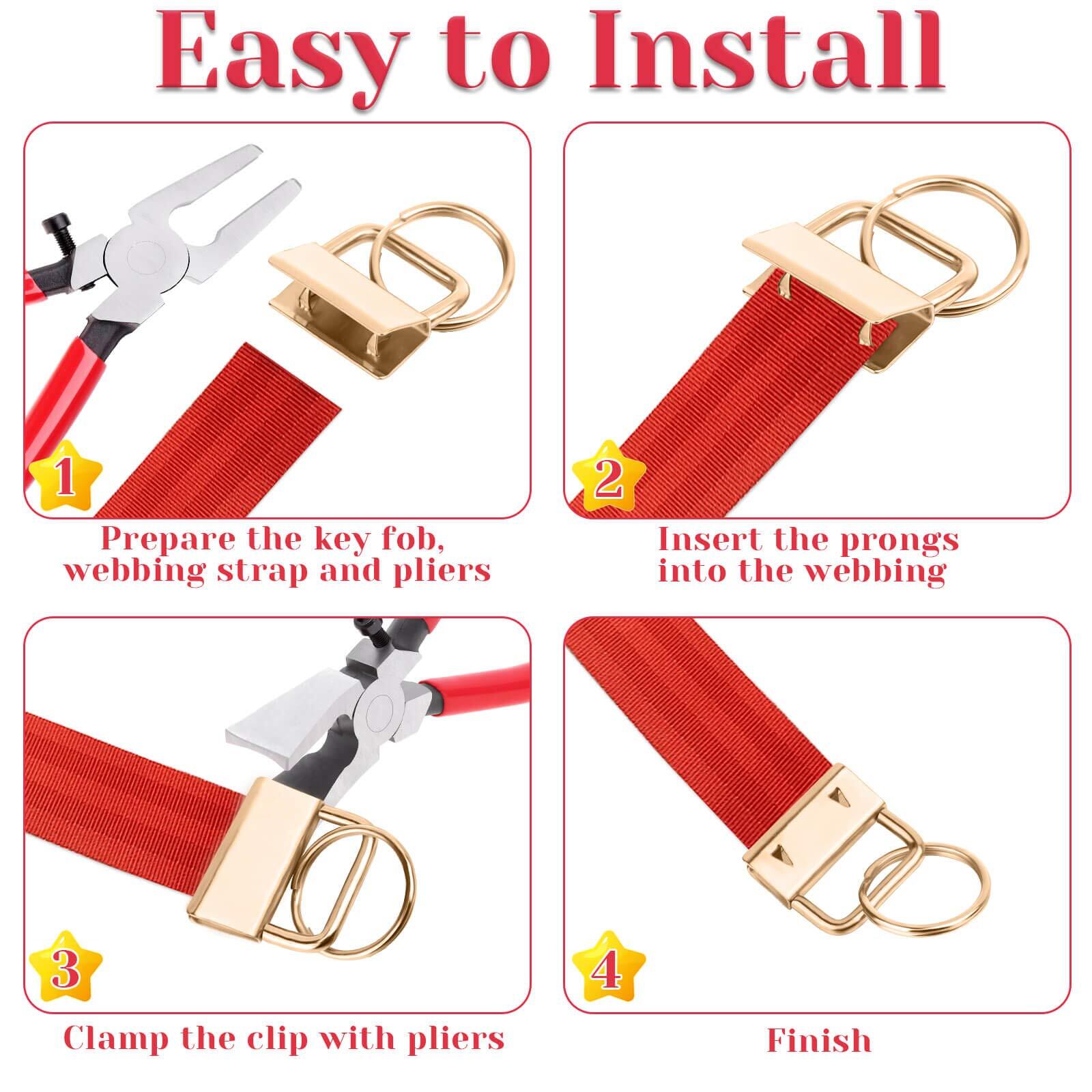 50 Pcs 1 Inch Key Fob Hardware Lanyard Keychain with Key Fob Pliers for Wristlet