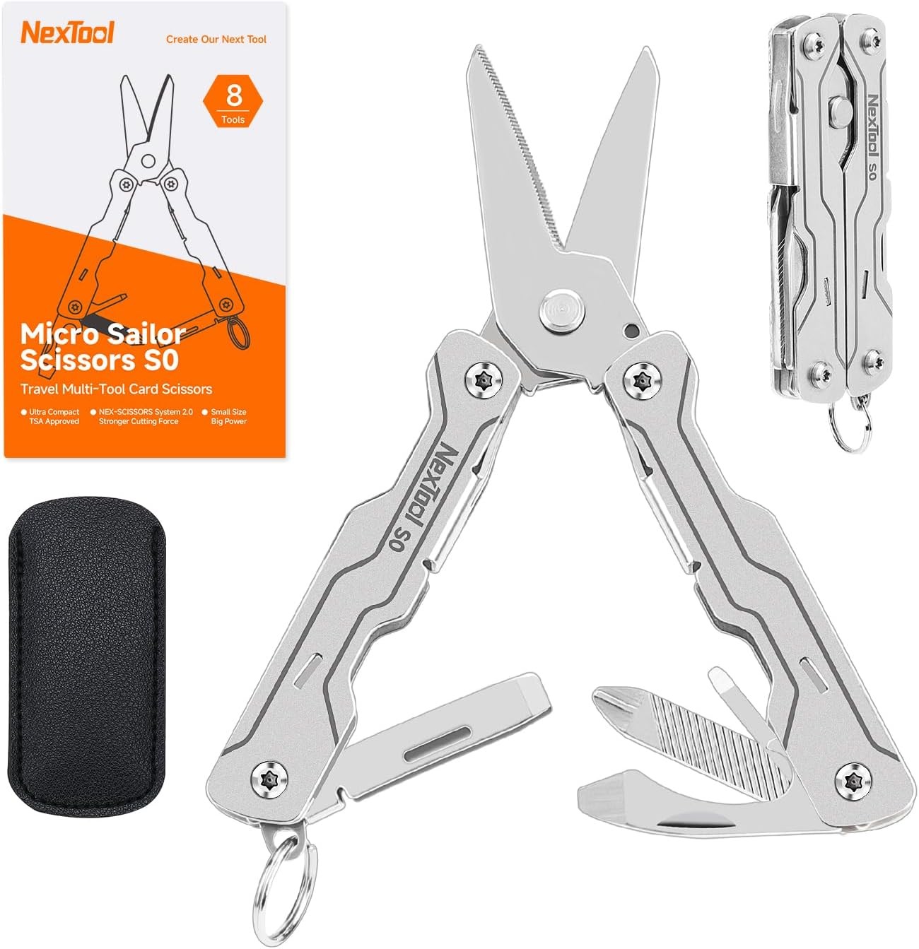 Micro Sailor Scissors S0 Mini Keychain Multitool W/ Serrated Scissors 8-in-1