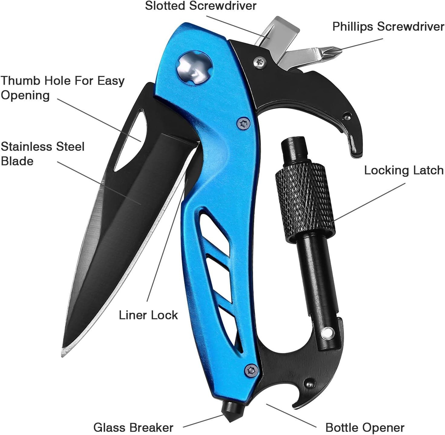 EDC Multitool Carabiner with Knife, Bottle Opener, Window Breaker and