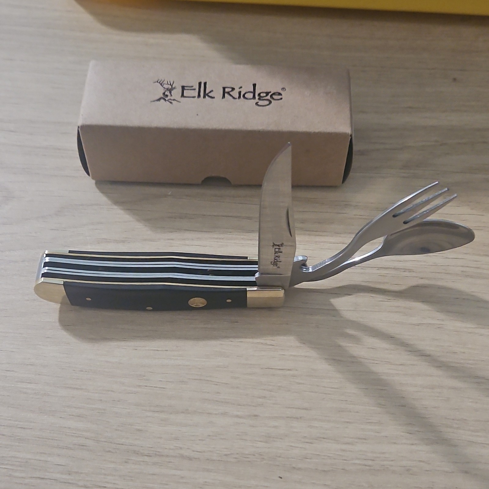 Elk Ridge 439W-ER Camping Multi-Tool Knife/Fork/Spoon 3″ SS Silver/Black