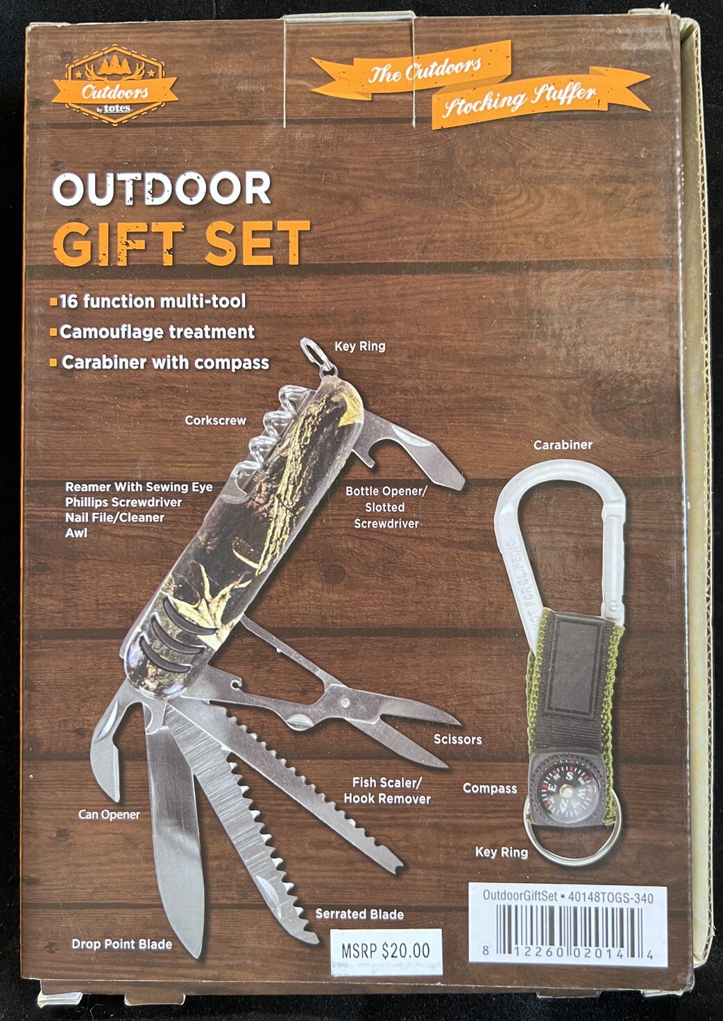 Totes Outdoor 16 function Multi Tool Carabiner with Compass Gift Set – CAMO