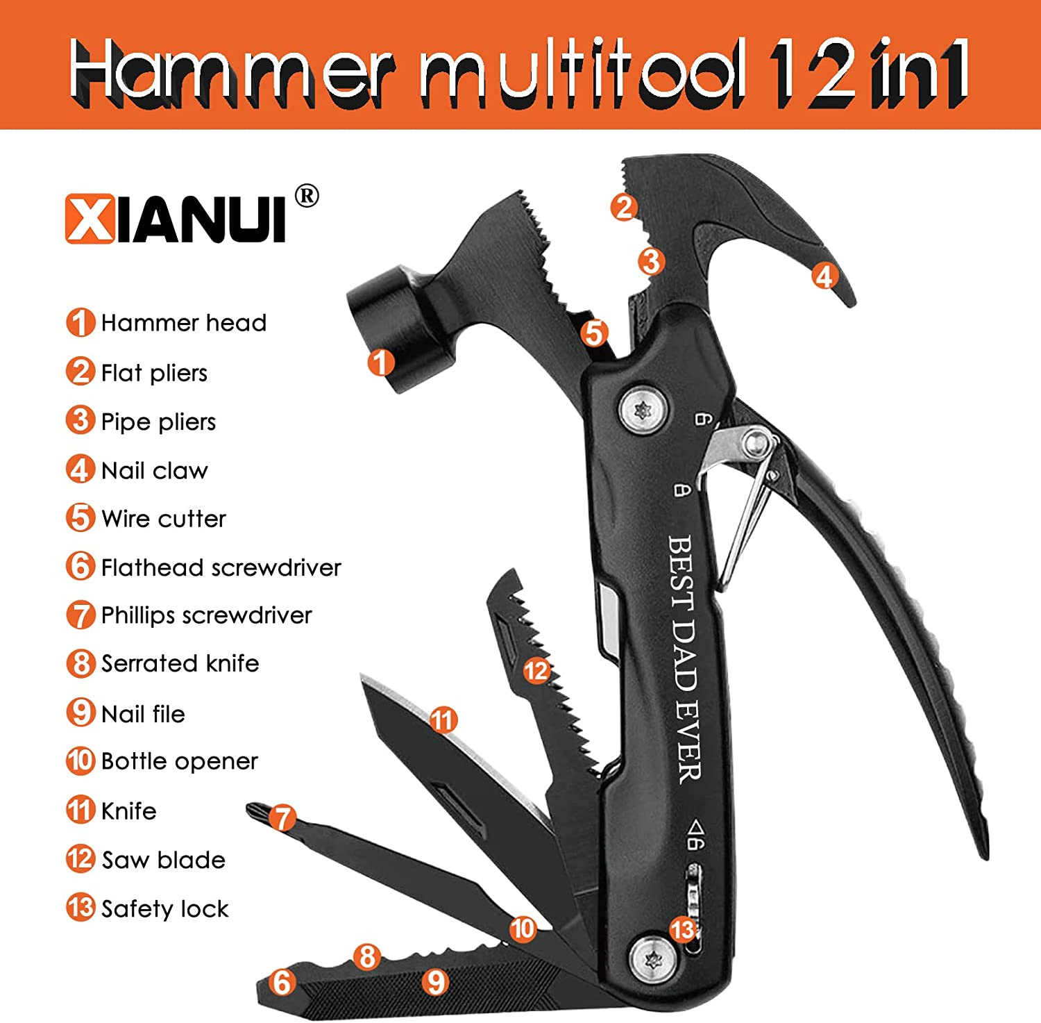 Gifts for Dad, 12 in 1 Multitool Hammer BEST DAD EVER, Dad Gifts from Daughter S