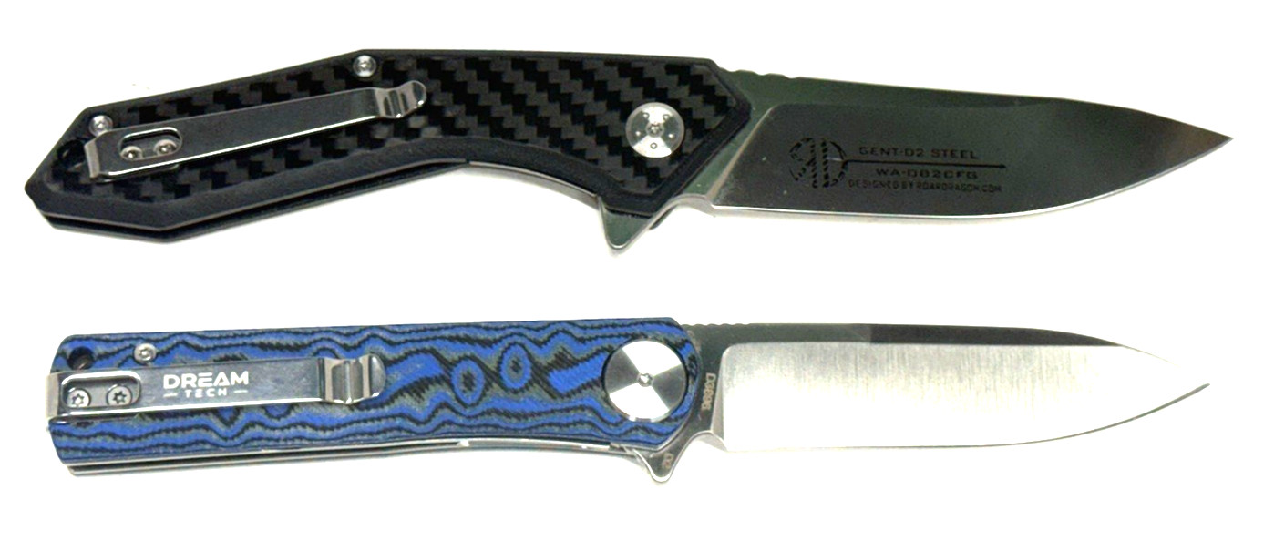 NEW 2 KNIFE Combo-D2 Steel-WithArmour WA-082CFG-Black & Dream Tech D3896MBL Blue