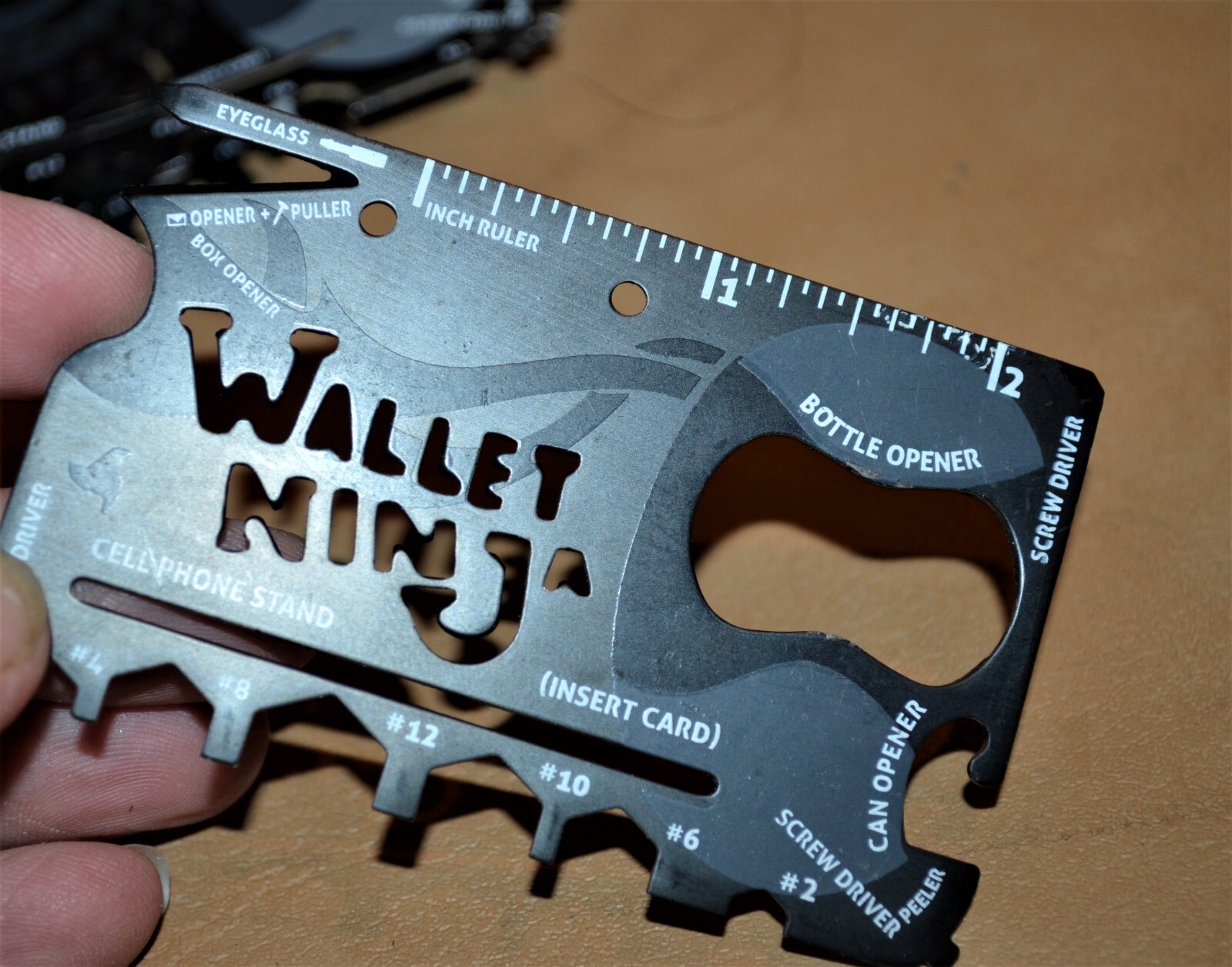 Wallet Ninja Multi Survival Tool Metal Thin Small Size Hunting Camping, Black