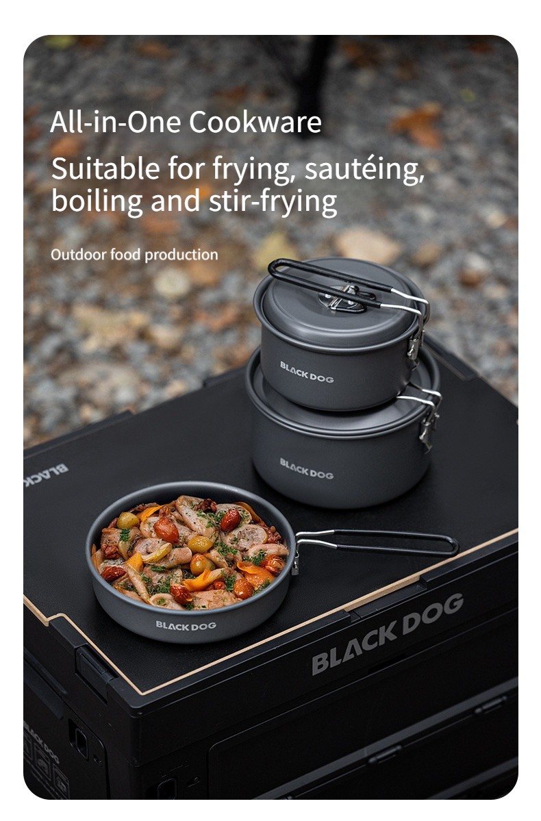 Outdoor aluminum alloy camping pot equipment, complete set of cooking utensils