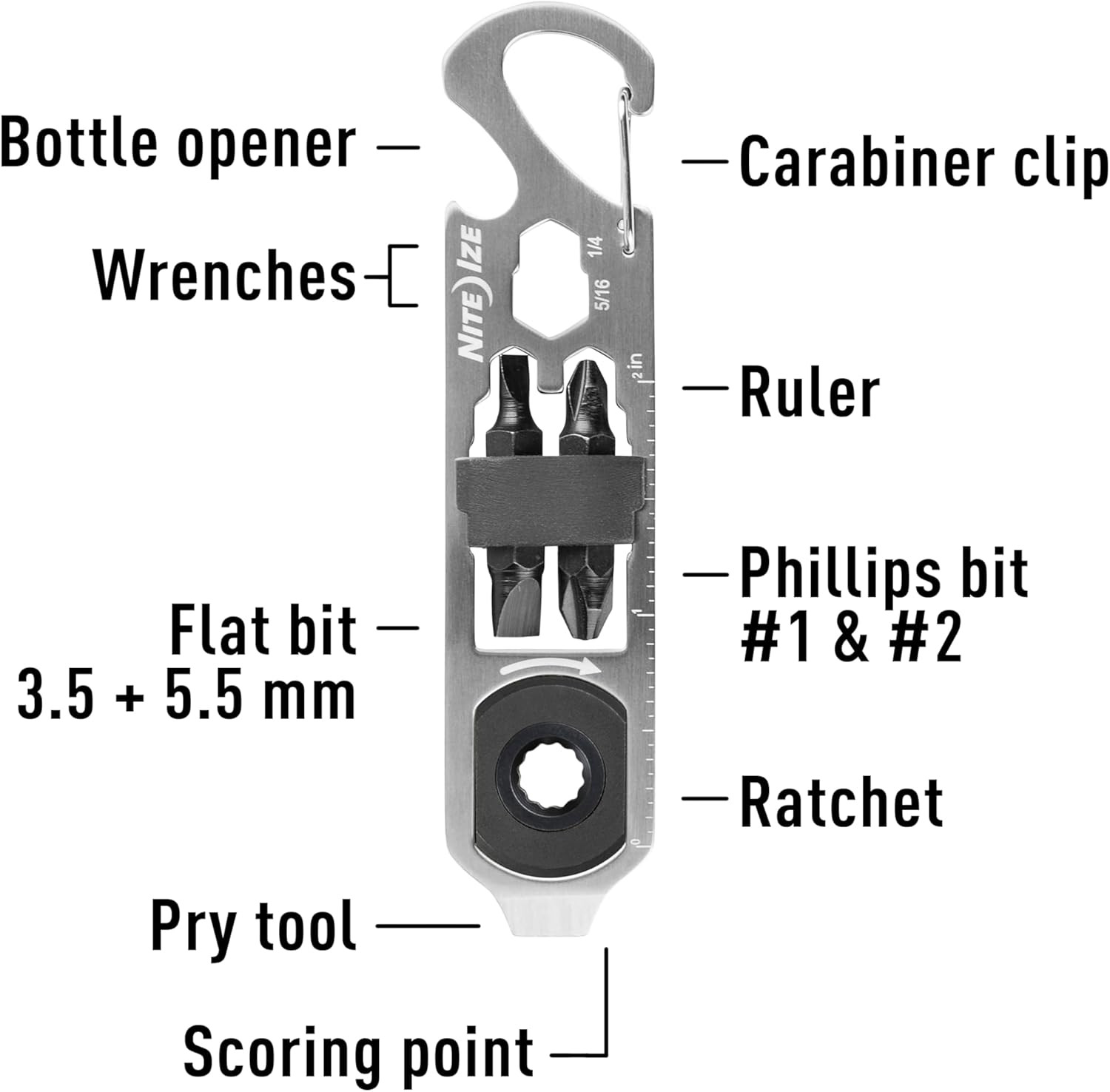 Doohickey Ratchet Key Tool – Keychain Multitool with Carabiner Clip – Pocket Too