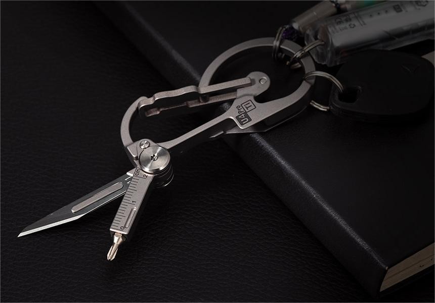 Titanium Carabiner Keychain Knife EDC Multitool Pocket Clip, Replaceable Blade,