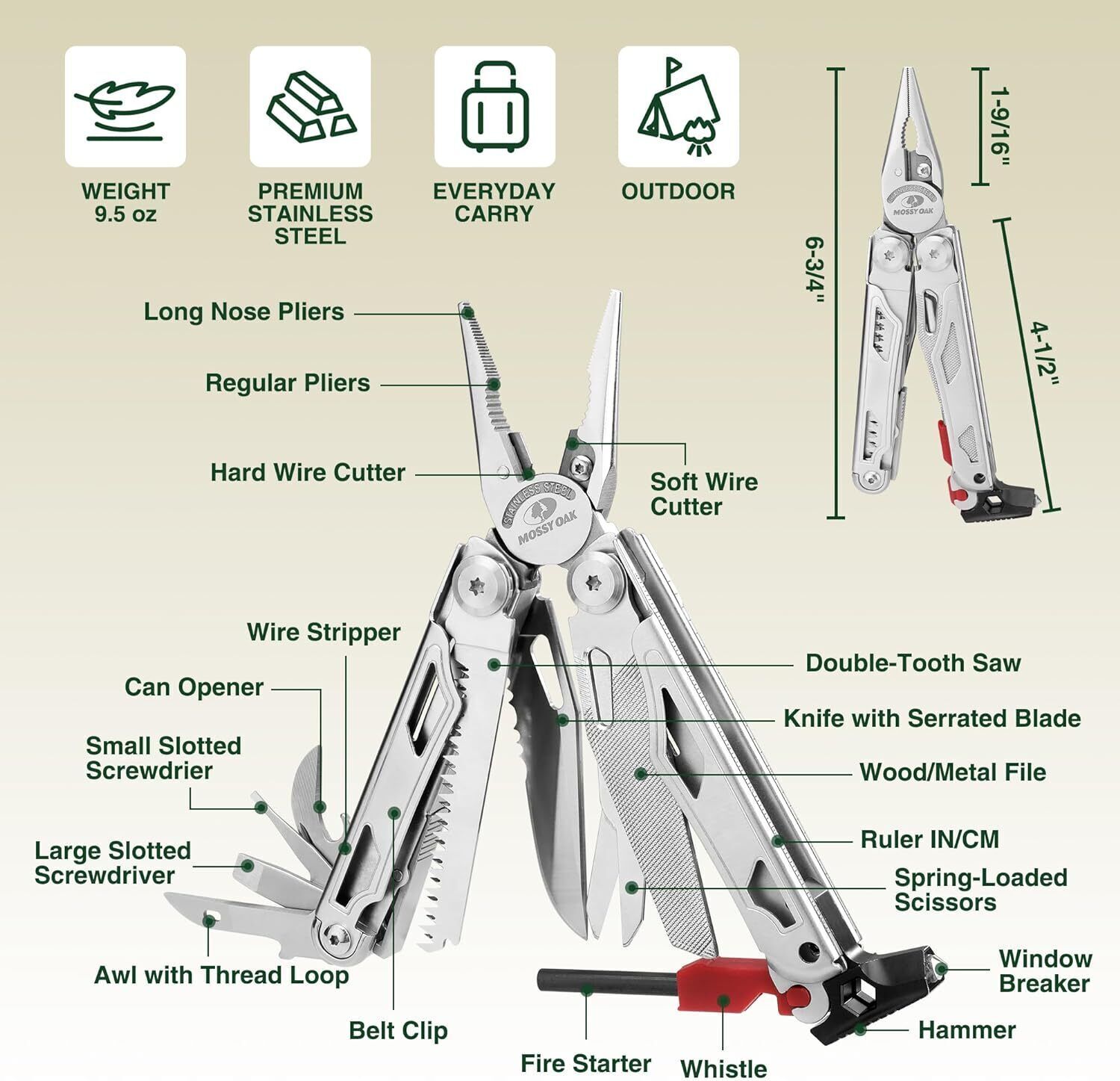 MOSSY OAK Multitool 21-in-1/19-in-1 Stainless Steel MultiTool Plier Pocket Knife