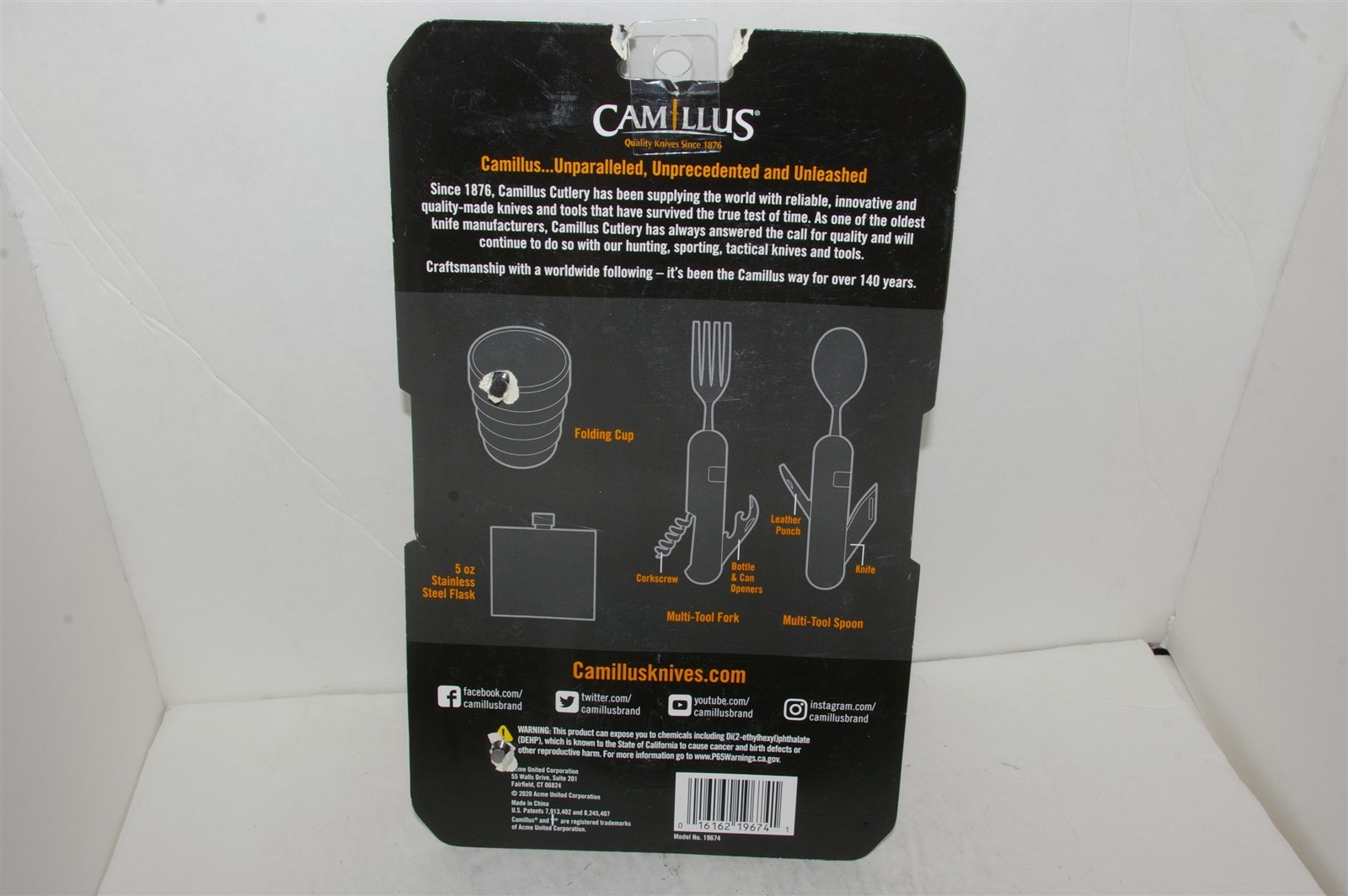 Camillus 4 Pc Camp Kit: Multi-Tools, Flask & Folding Cup NEW!
