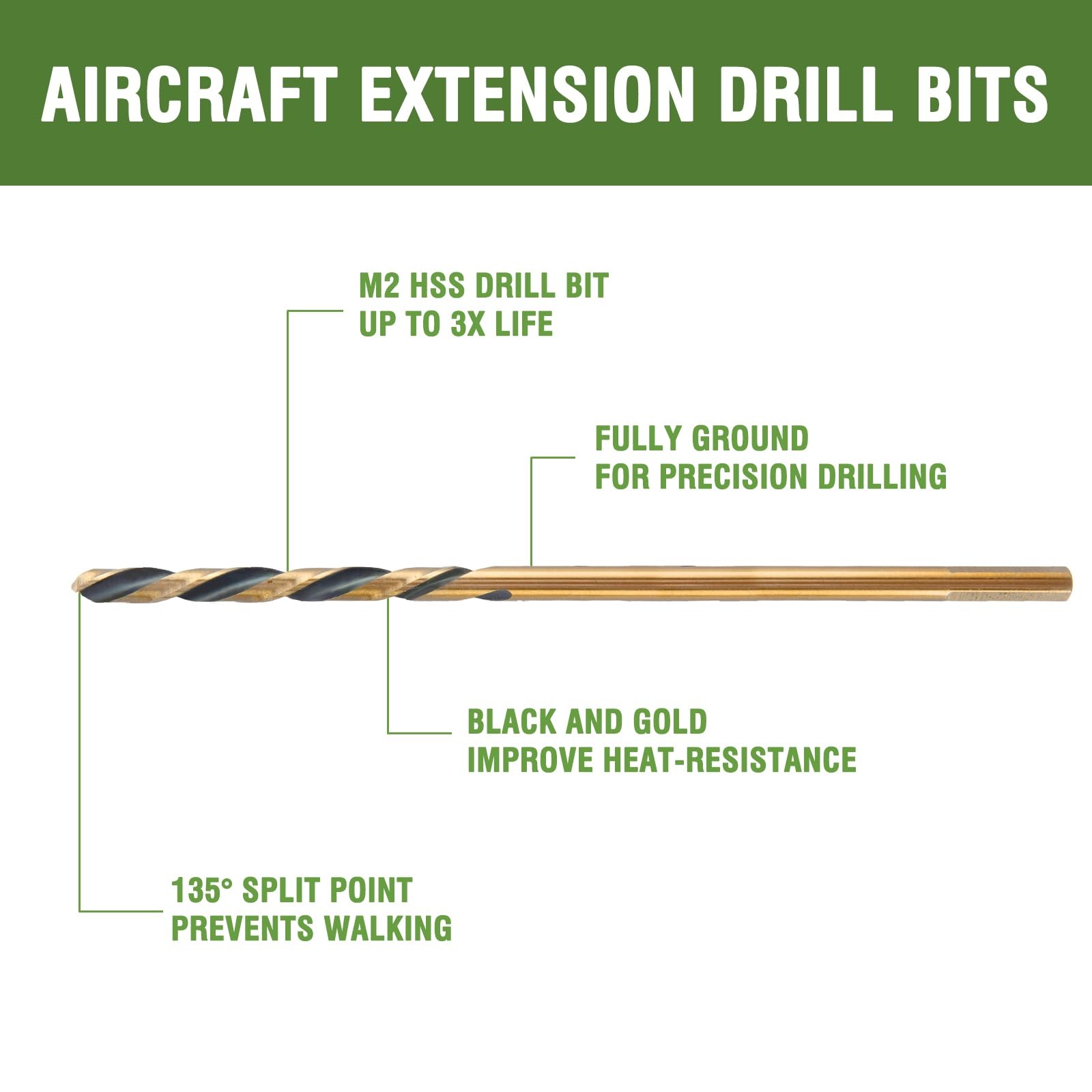 1/8 x 8 Inch Extra Long Drill Bits (3 Pack), Aircraft Drill Bit Black and Gol…