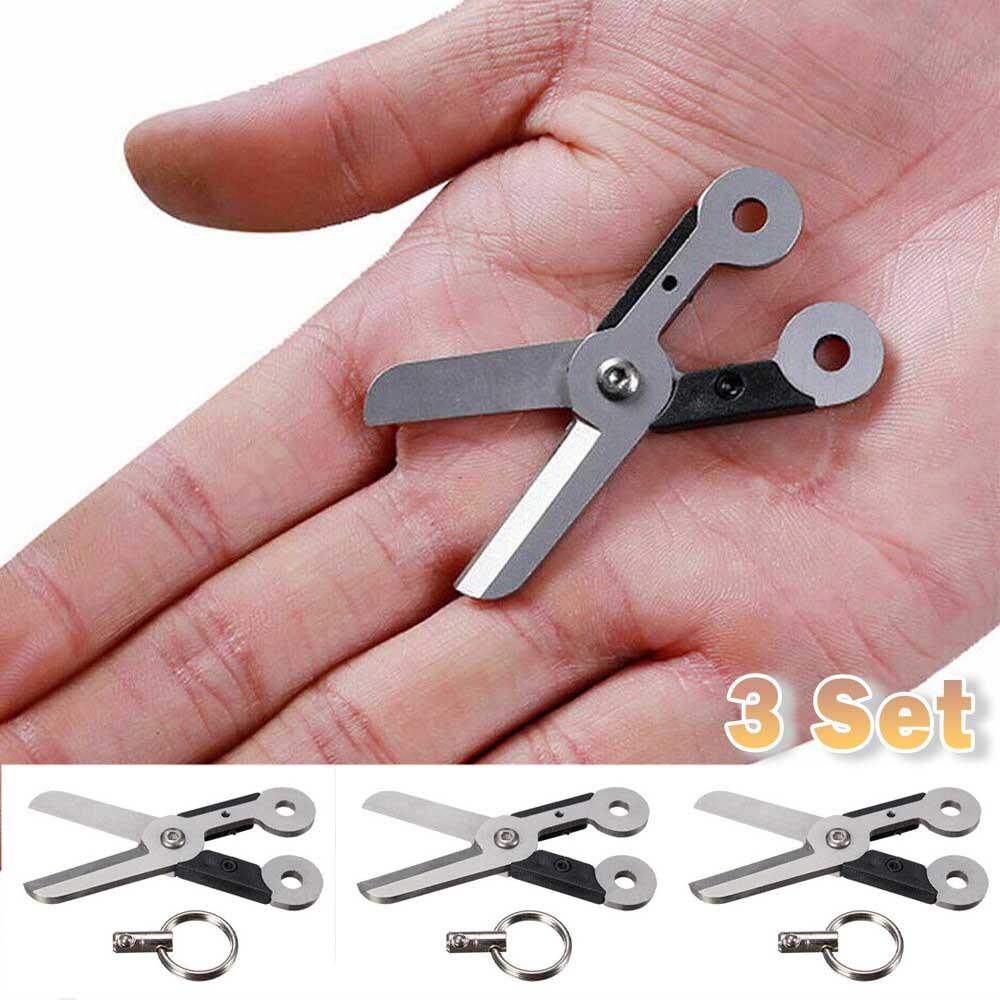 3PCS Gear Mini Scissor Spring Load Detachable Keychain Multi Tool Survival EDC