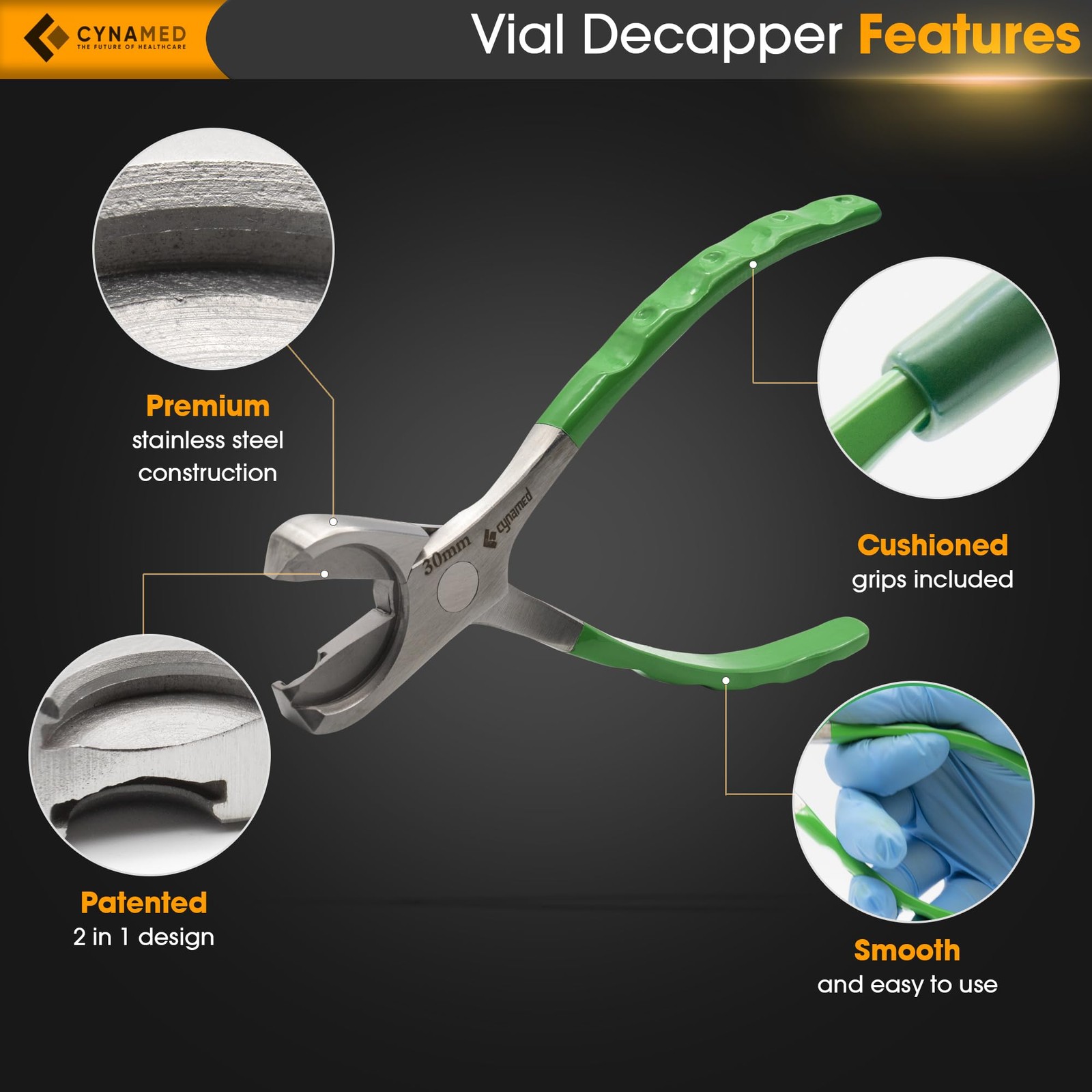 Dual Action Vial Cap Opener Pliers For 8Mm And 30Mm Bottles Non Slip Grip