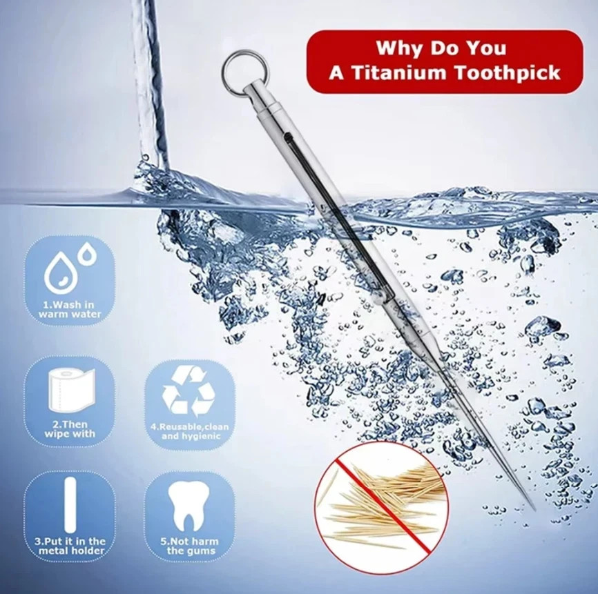 1pc Portable Titanium Toothpick with Keychain Holder Reusable Outdoor Tool – NEW