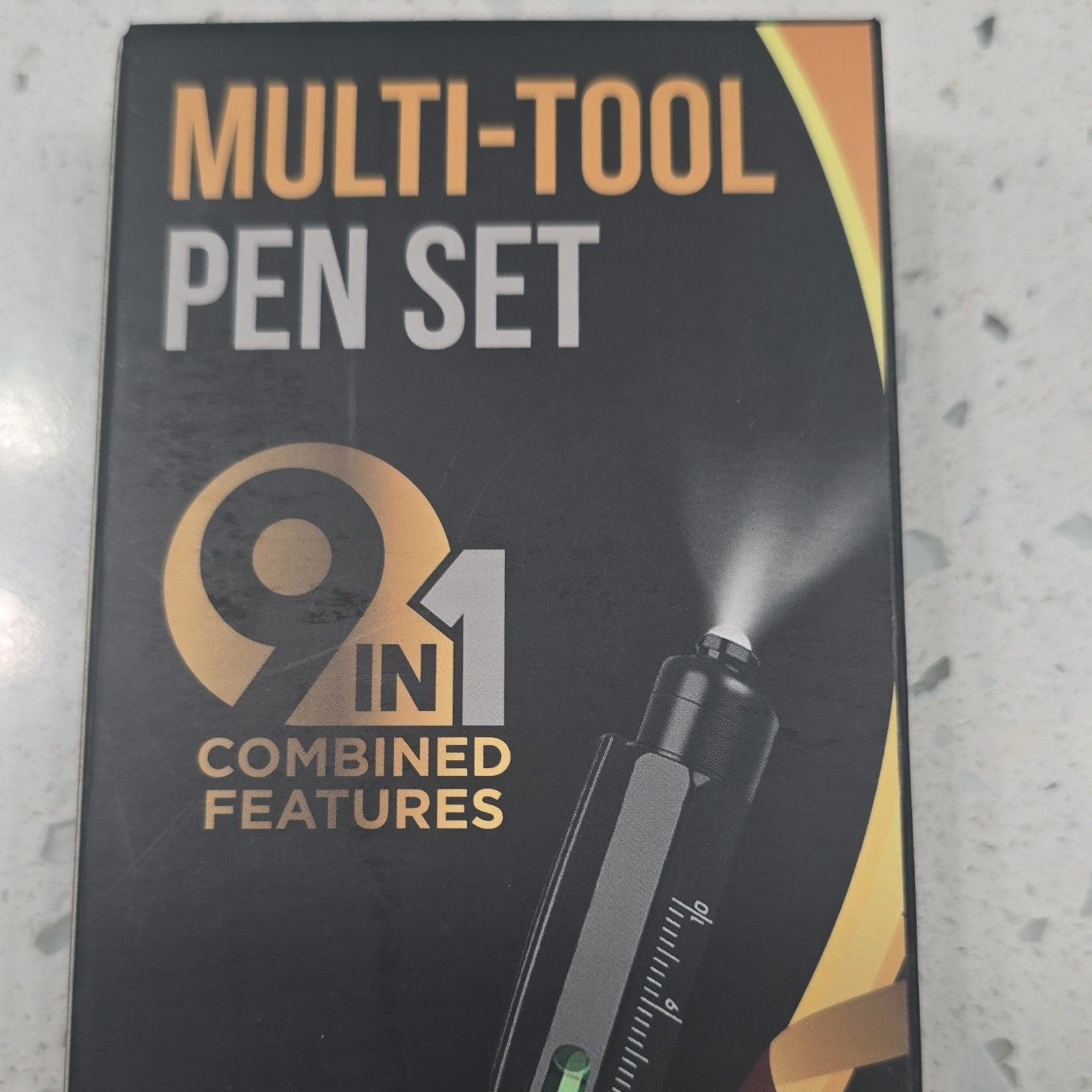 9-in-1 Multi-Tool Pen Set Black LED Light Stylus Ruler Bottle Opener