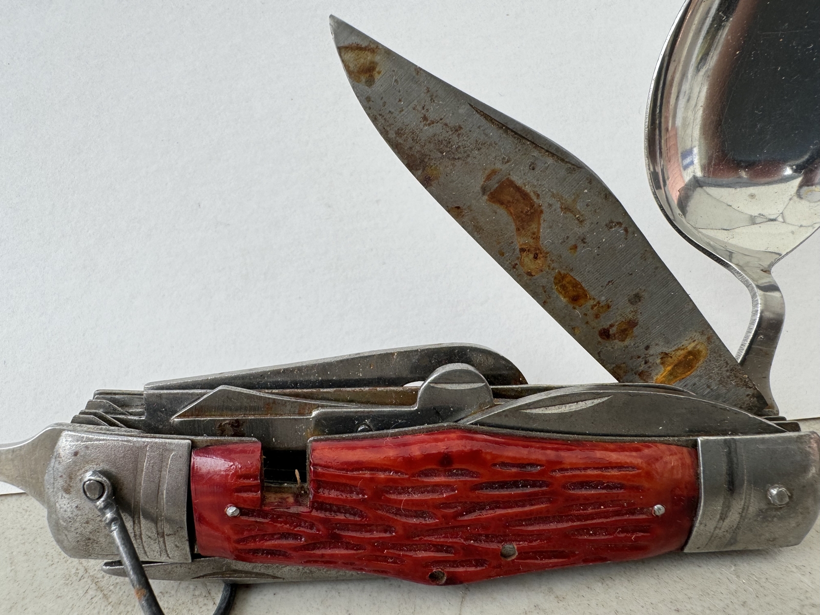 Vintage Stainless Steel Multi Tool Camping Survival Pocket Knife Spoon Fork