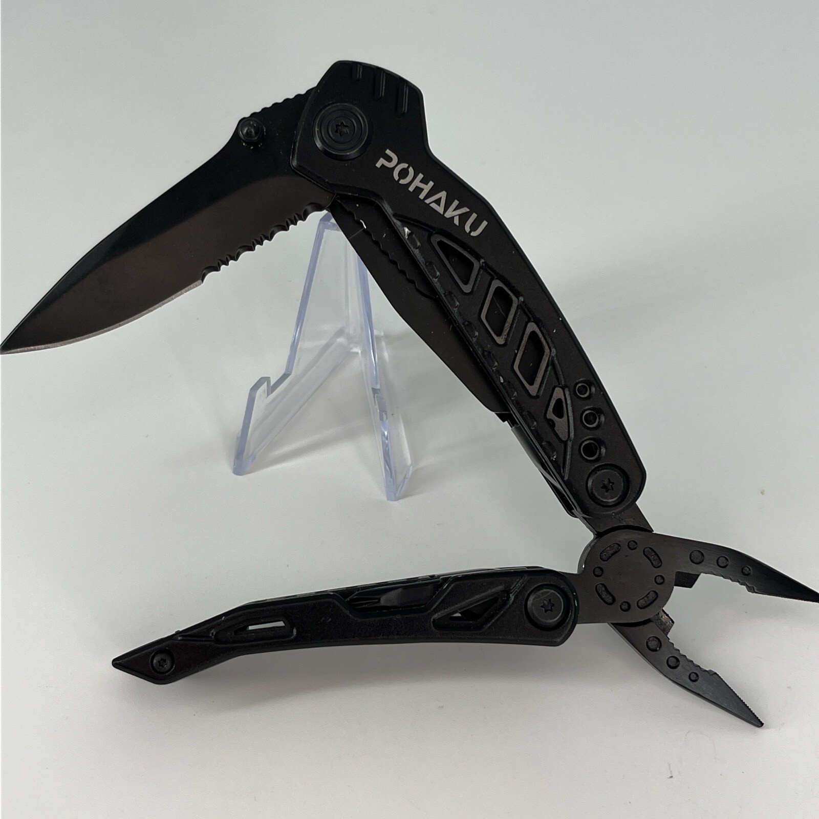 Pohaku Black Stainless Steel Multi Tool Knife, Pliers, File & More Nylon Sheath