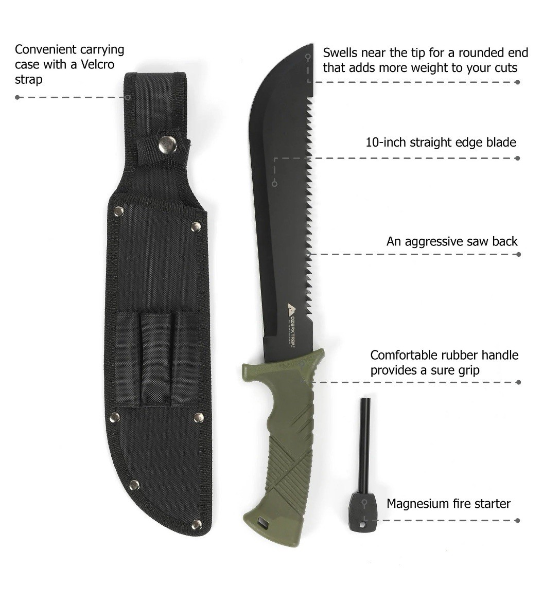 🔥NEW SEALED🔥 Ozark Trail 10″ Machete with Saw Teeth, Fire Starter, Model 5031