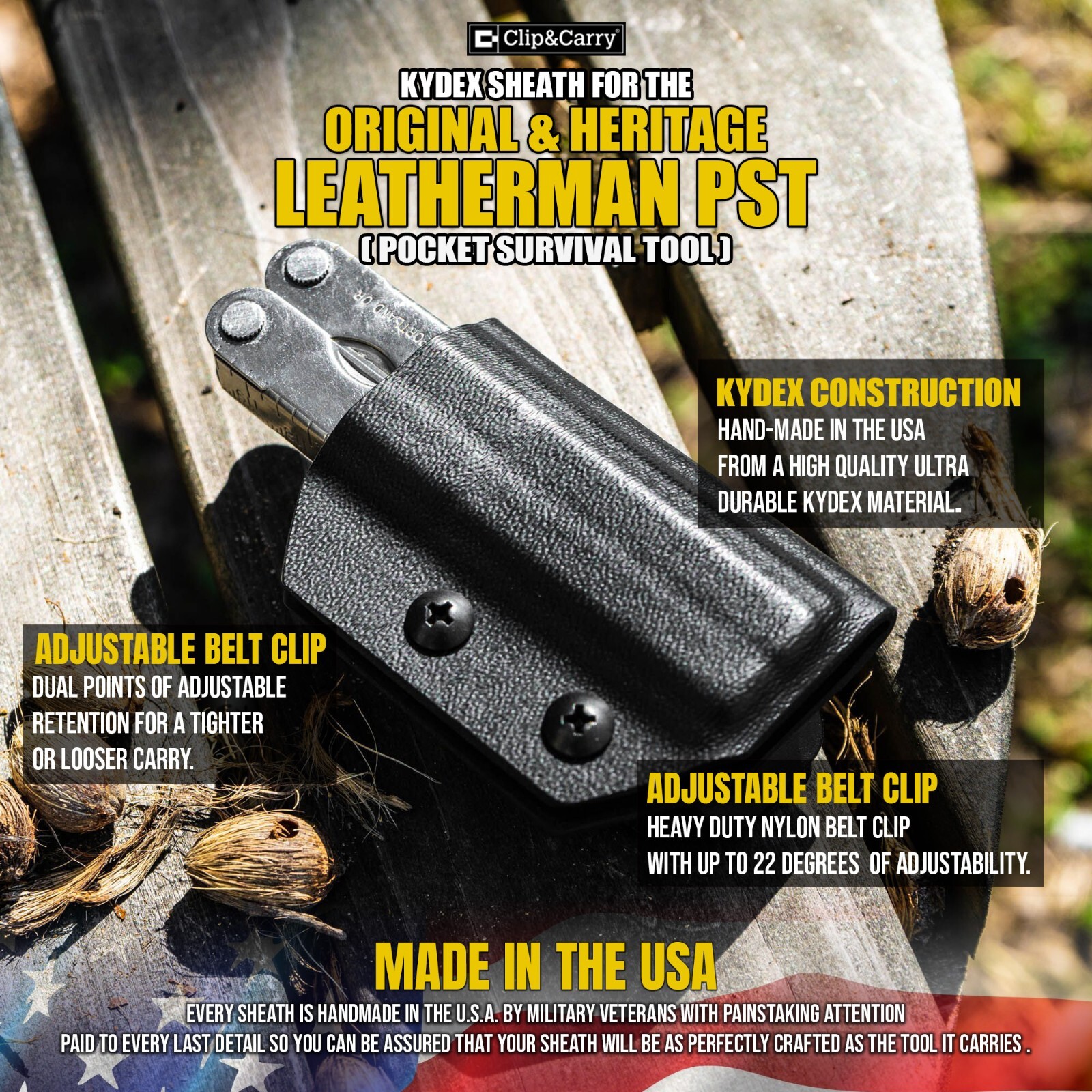 Kydex Multitool Sheath fits Leatherman Pocket Survival Tool PST – USA MADE