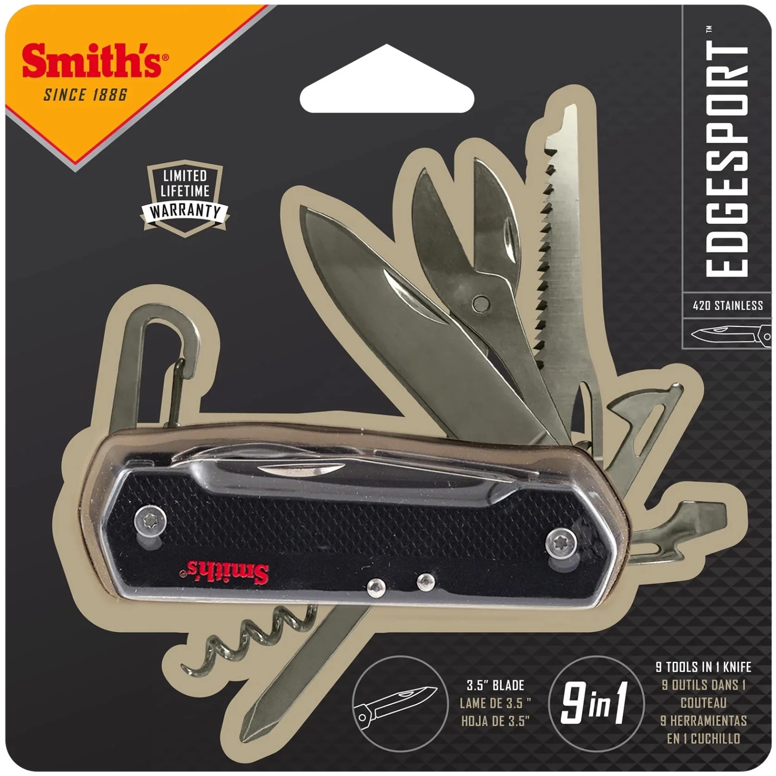 SMITH’S EDGESPORT MULTI TOOL BLACK Item 51298 9-in-1, 2.7″ blade