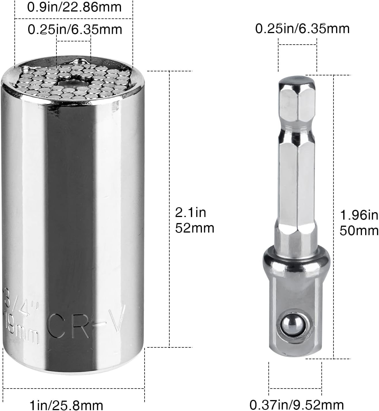Geekman Silver Universal Socket Tools Set with Power Drill Adapter