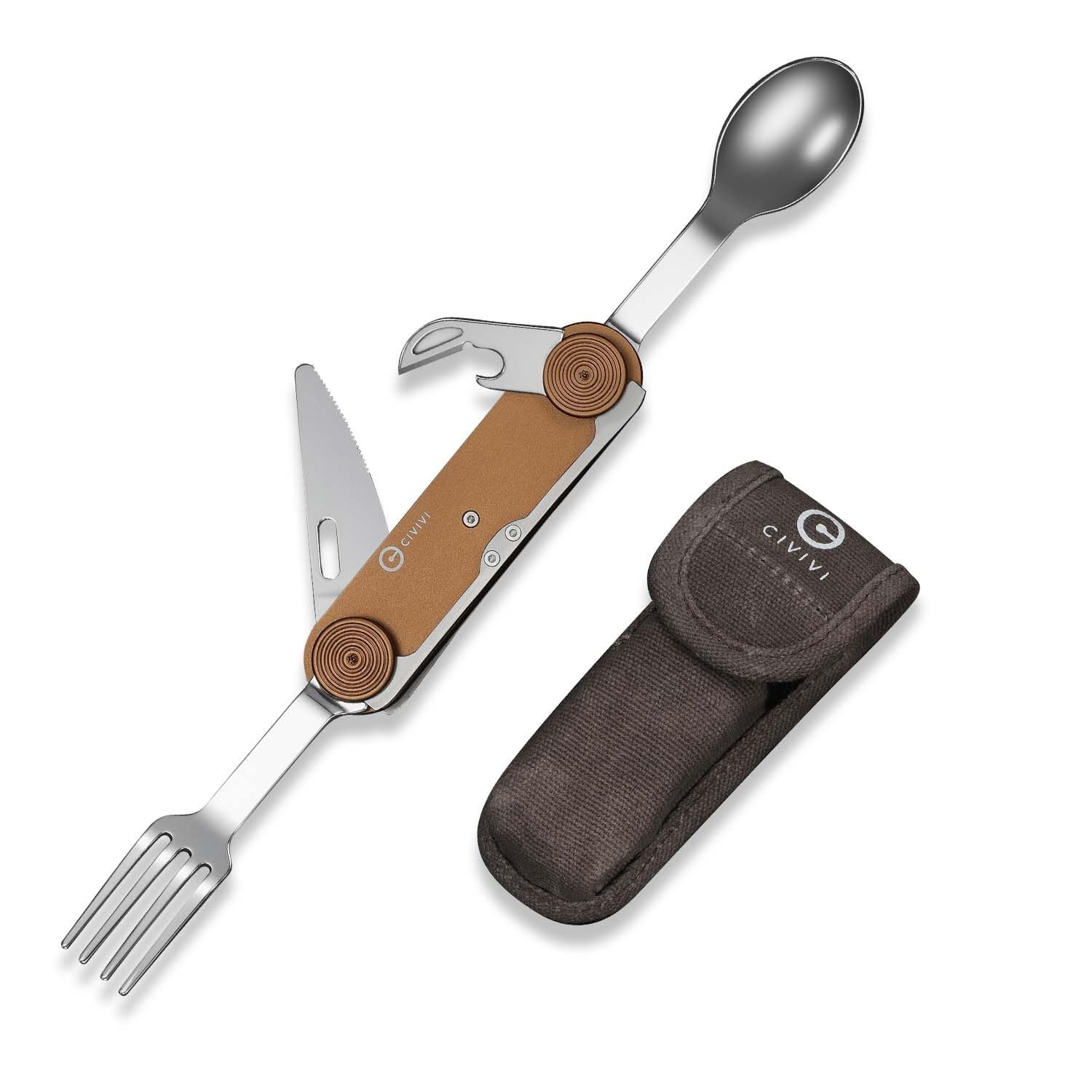 4-in-1 Camping Utensil Set – Stainless Steel Knife, Fork, Spoon & Bottle Opener,