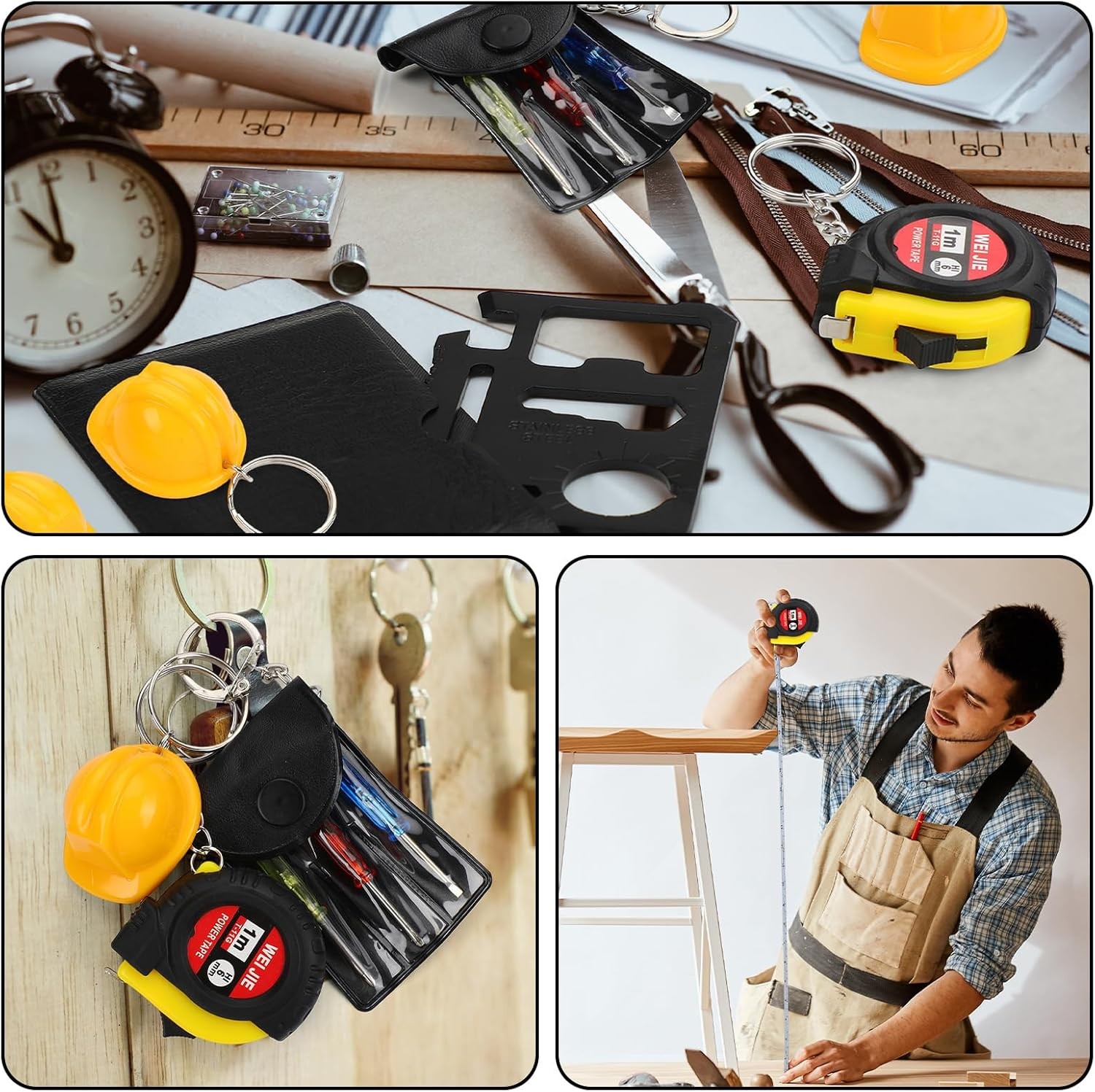 30 Pcs Mini Tape Measure Screwdriver Helmet Set Multitool Pen Credit Card