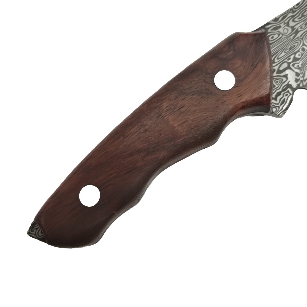Damascus Pattern Brown Wood Knife 3.83″ Blade Stainless Steel w/ Scabbard