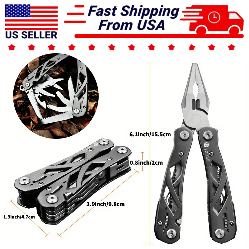 EDC Multi Plier Multitool 12 In 1 Pocket Knife Needle Nose Pliers Wire Cutter