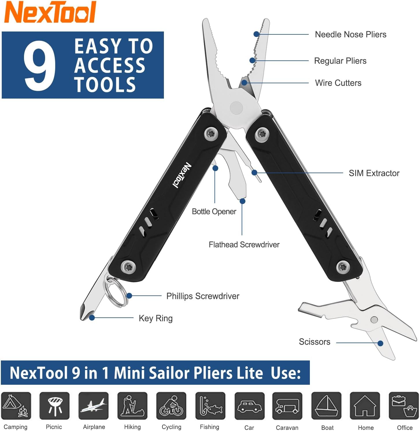 Mini Multitool – 9 in 1 Keychain Multitool with Needle Nose Pliers, Scissors, SI