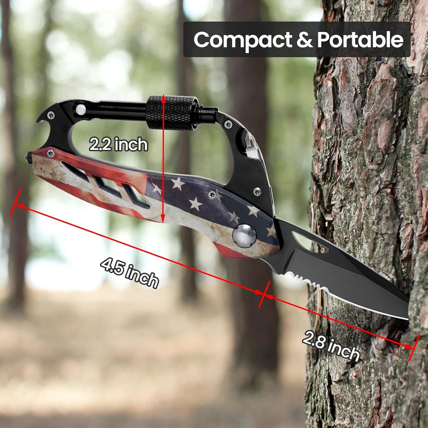Multitool Carabiner Knife Tools Men Cool Gadgets Survival Gear W/ Folding Knives