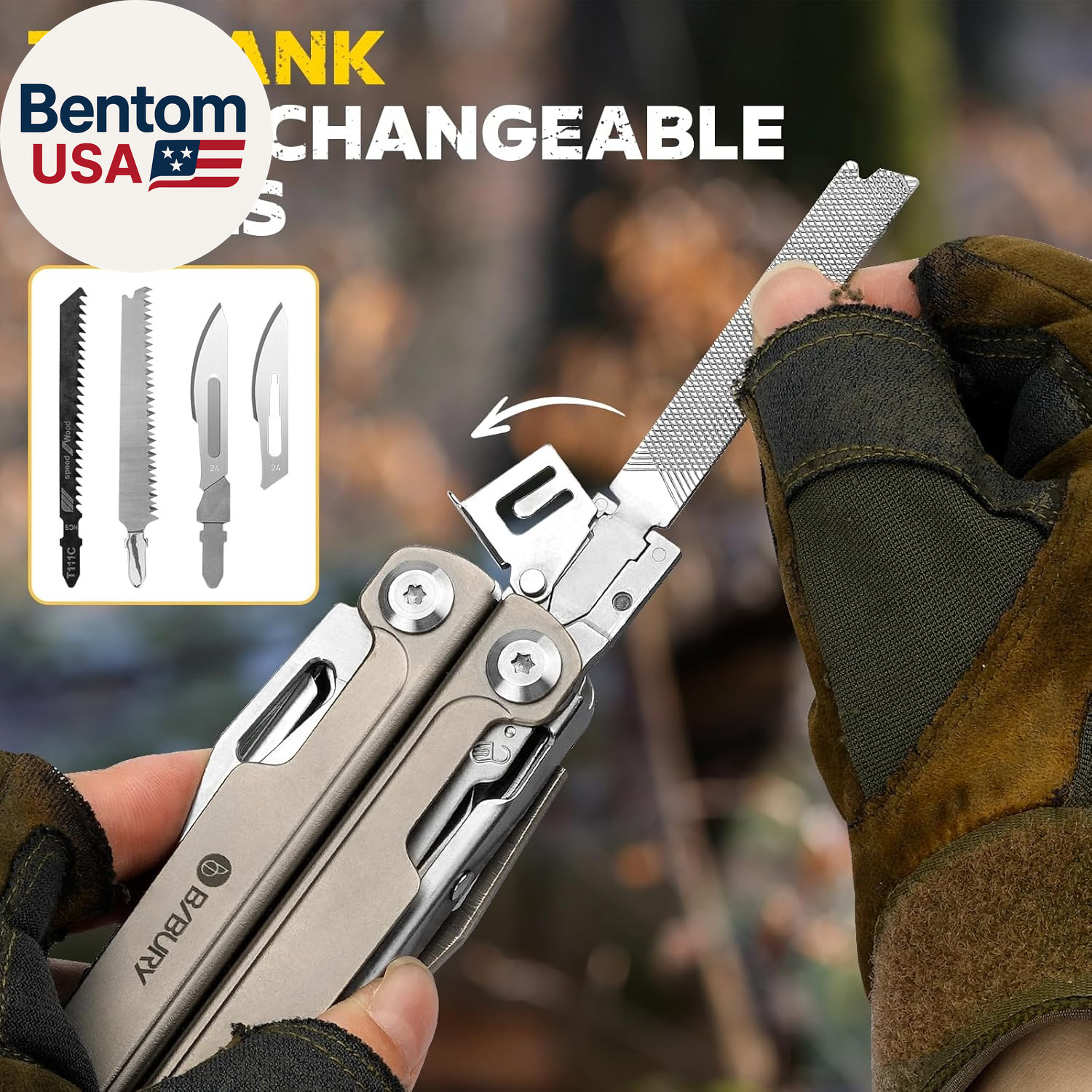 Titanium Alloy Multitool with Damascus Knife, EDC Multi Tools with Replaceable W