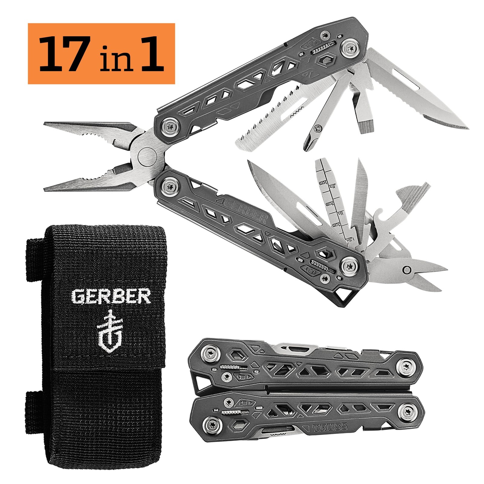 Gerber Gear Truss 17-in-1 Multi Tool Needle Nose Pliers Gray Sheath