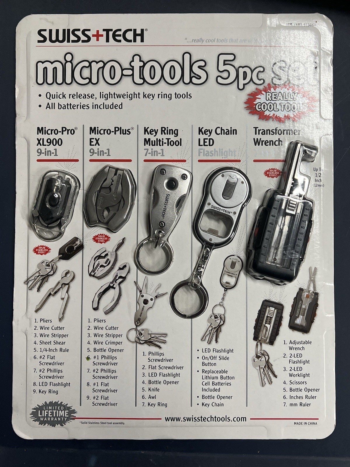 SWISS TECH Micro Tool 5 Pc Set XL900 Key Ring Flashlight Wrench Screwdriver NEW