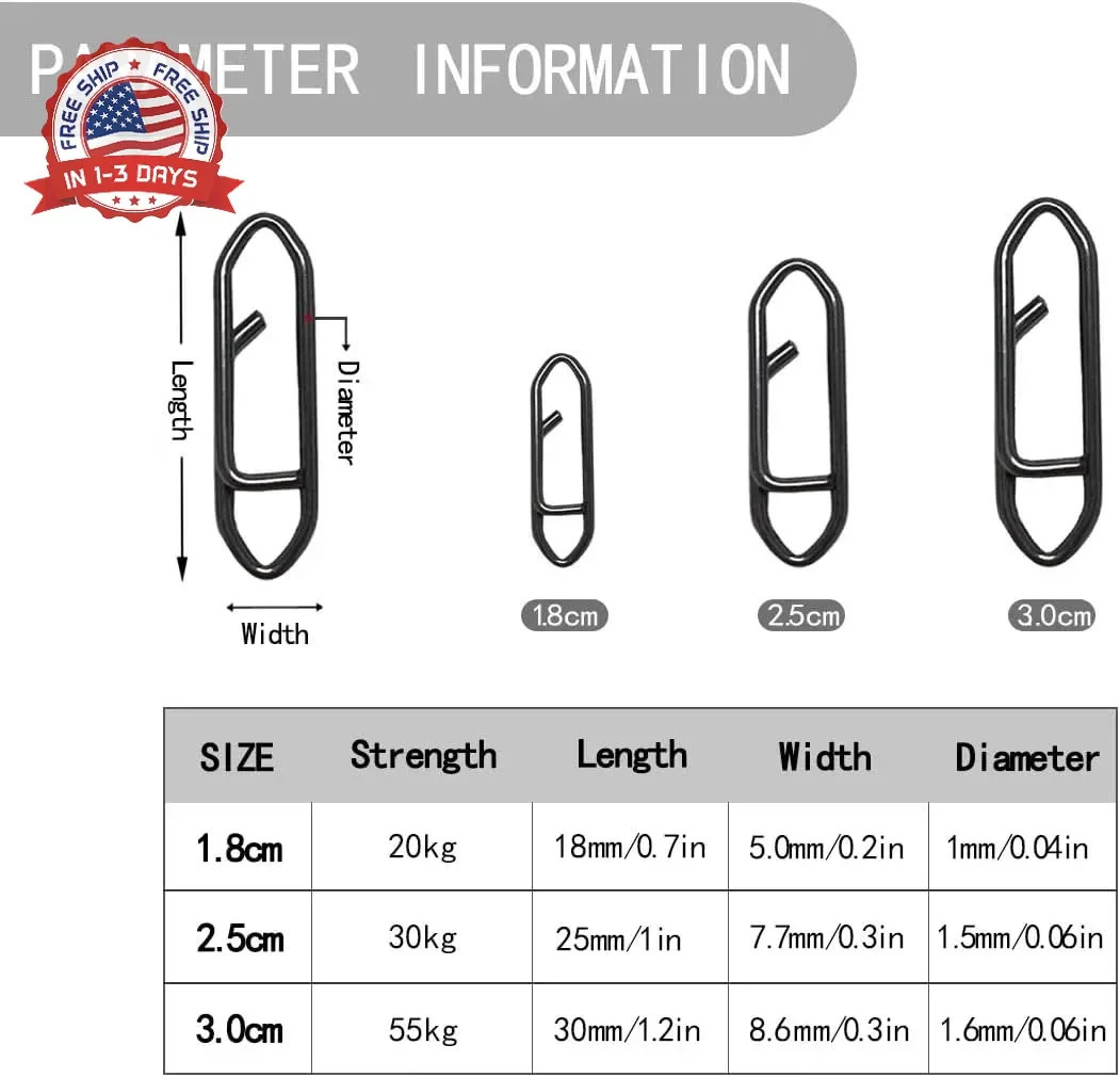 50 Pack Fishing Speed Clips, High Strength Stainless Steel Speed Clip, Fishing S