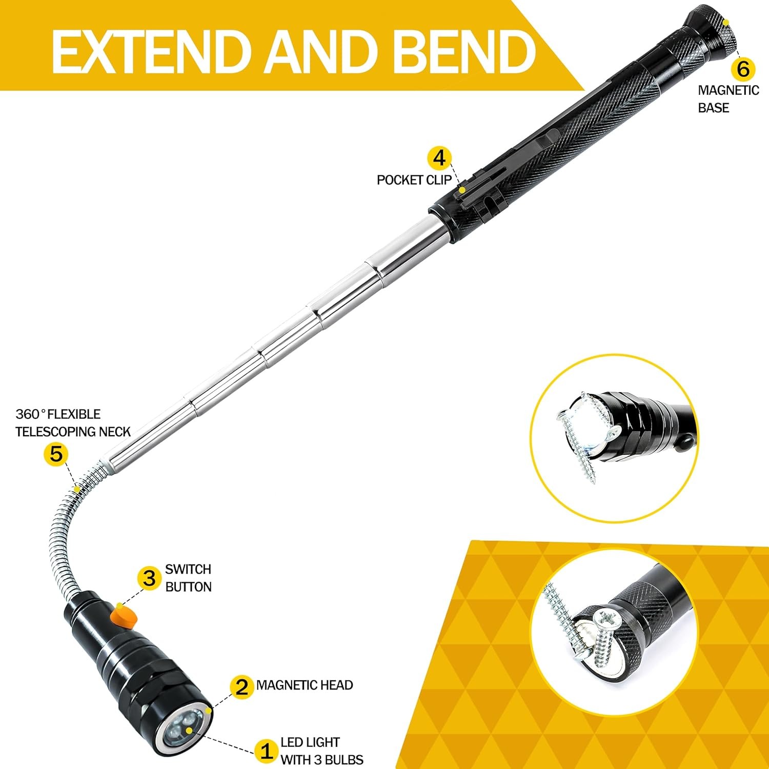Magnetic Pickup Tool with LED Lights, Telescoping Magnet Flashlight, Cool Gadget