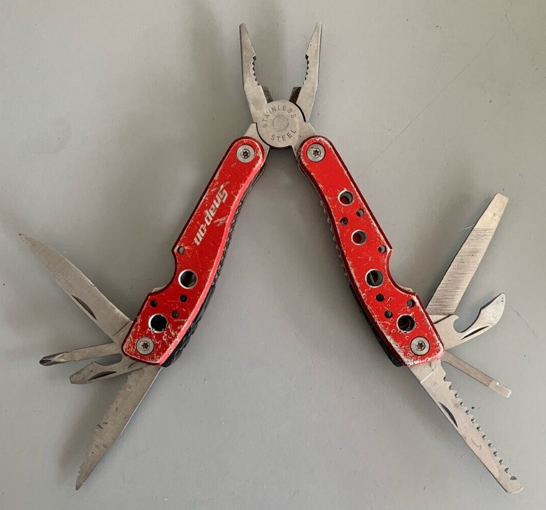 Snap-On Stainless Steel Red Easy Grip Folding Handles 9-in-1 Multi-Tool pliers
