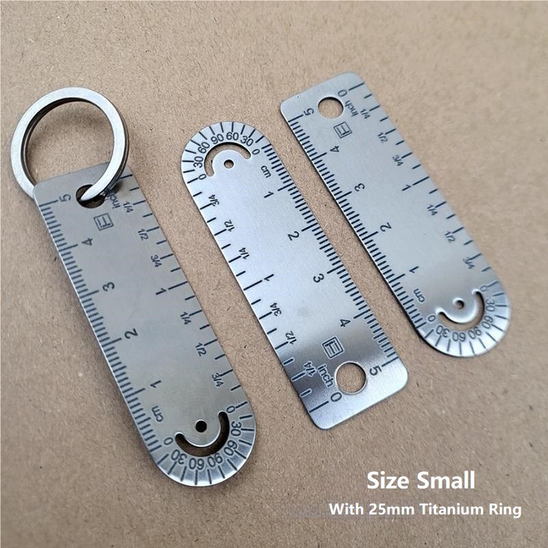 TC4 Titanium Alloy Ruler Compass Protractor Scale CM Inch Keychain Portable EDC