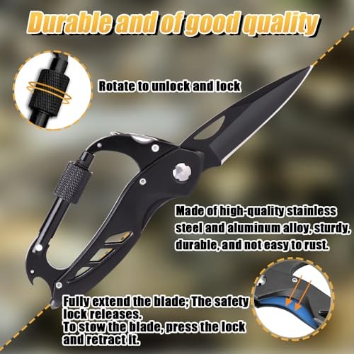 Multitool Carabiner with Pocket Knife, EDC Carabiners Keychain with Folding