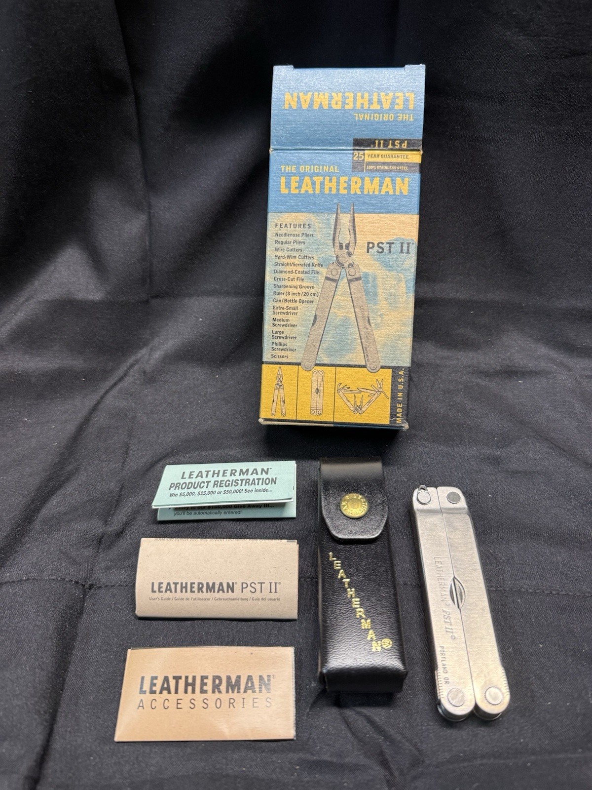 Leatherman PST II 13-Tool Multi-Tool Stainless, Serrated, Leather Sheath Box