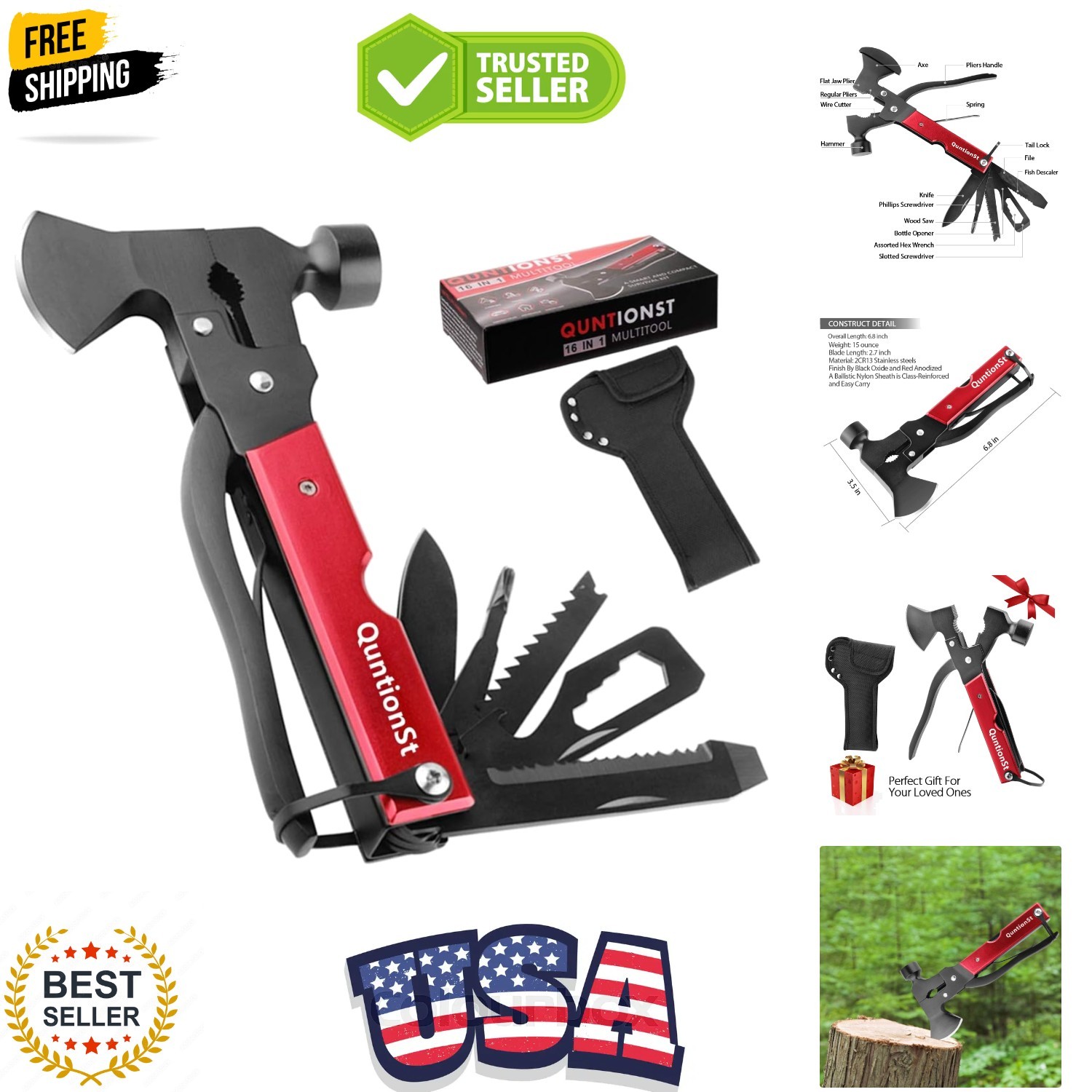 Camping Gear Multitool, Stocking Stuffers for Men, Christmas Mens Gifts for D…