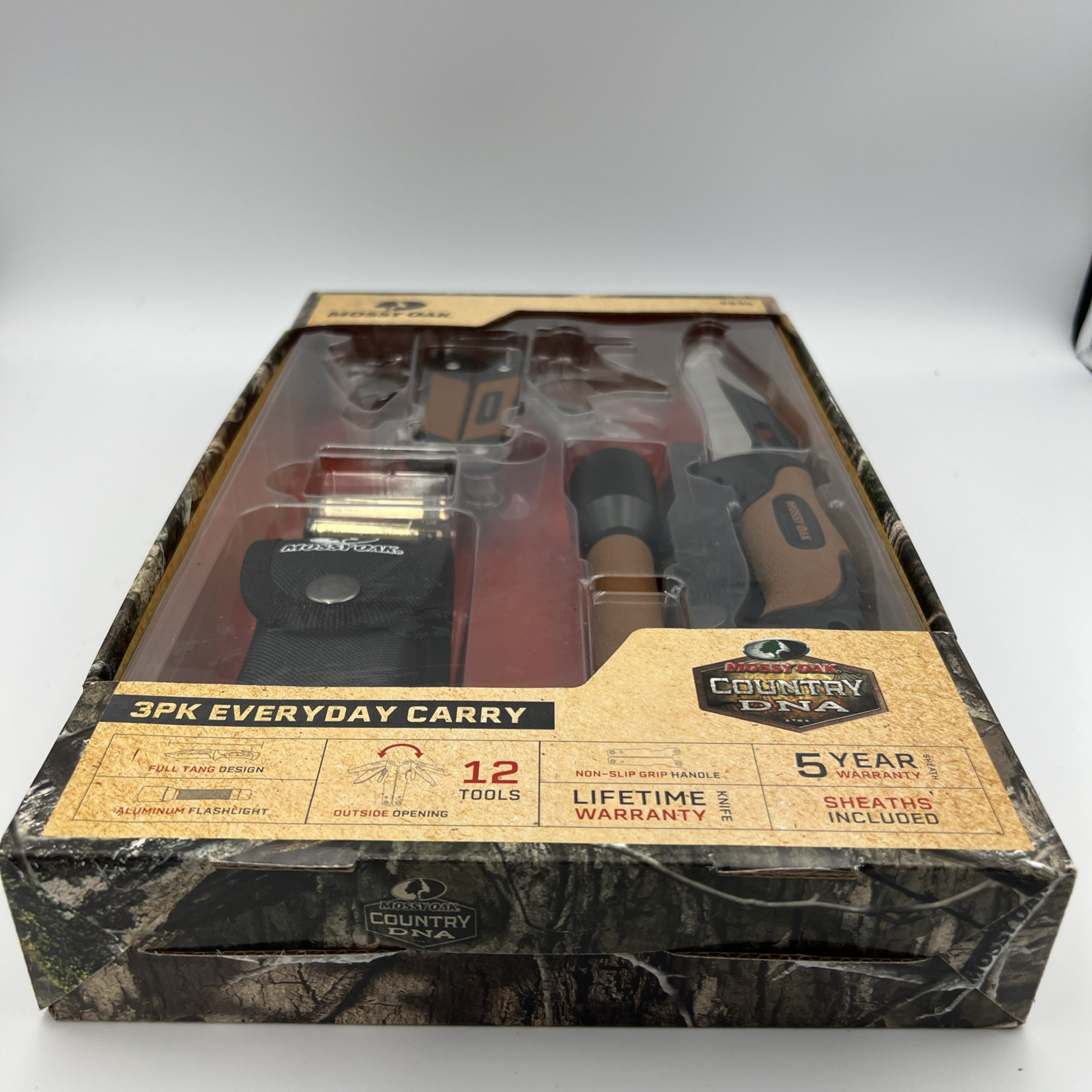Mossy Oak 3 Pack Everyday Carry 9.25 Knife Multi-Use Tool Flashlight Sheaths NIB