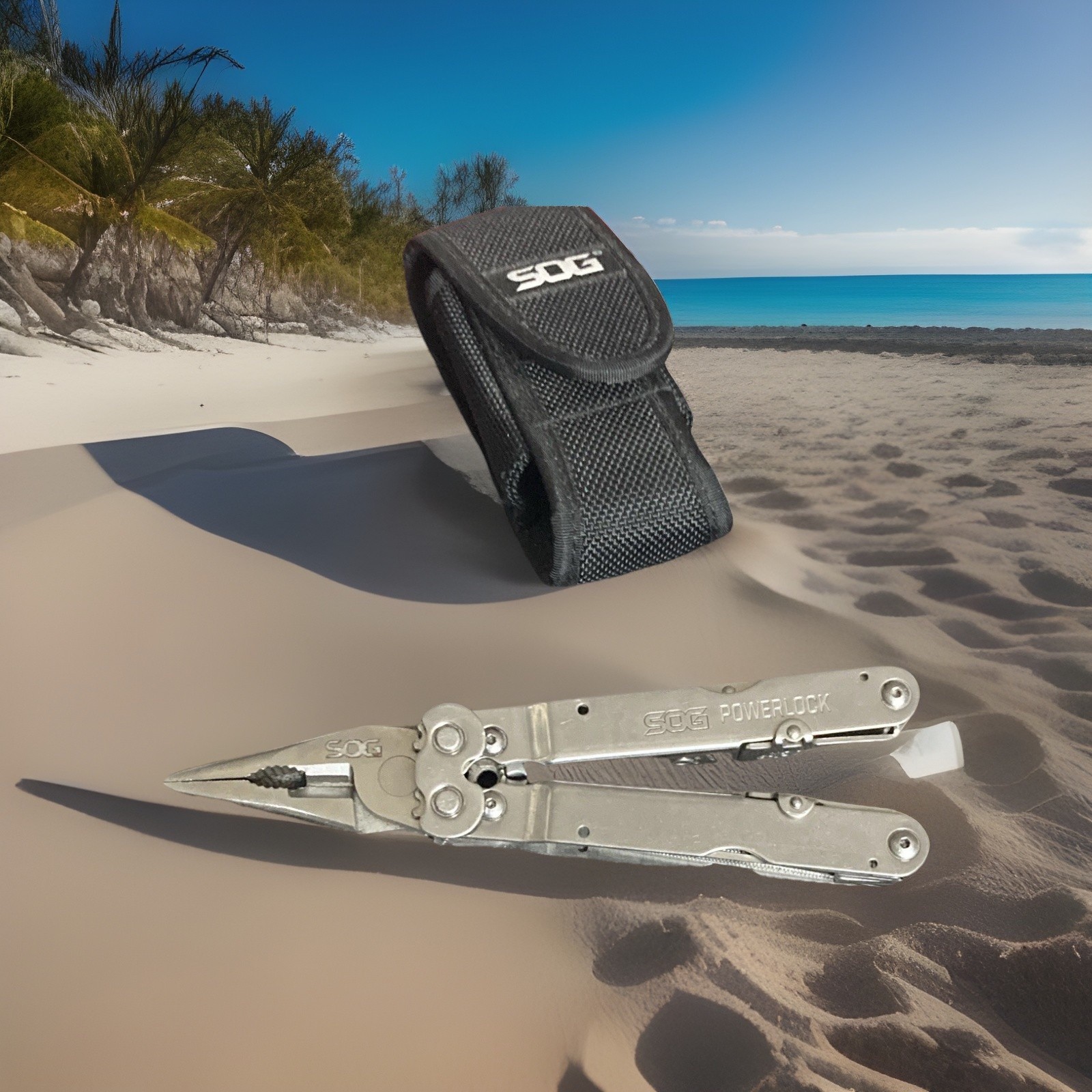 SOG PowerLock Stainless Steel Multi-Tool Pliers Straight Edge Knife w/ Sheath
