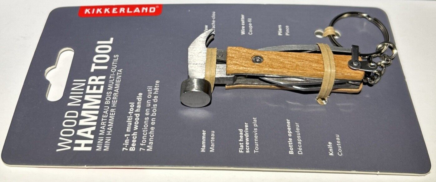 Kikkerland Wood Mini Hammer Tool 7-in-1 Multi Tool Mini Hammer KR13-W NEW