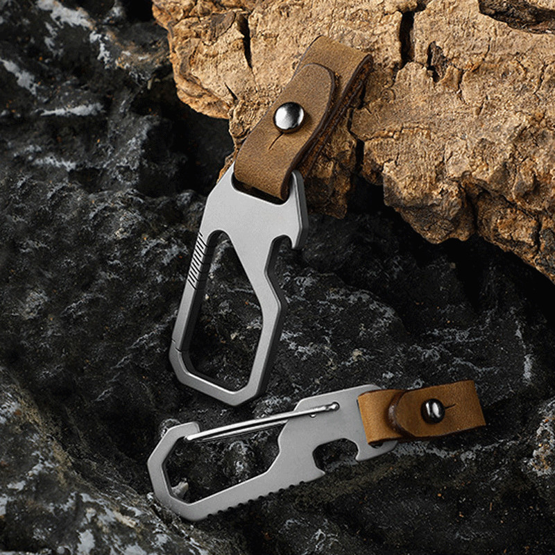 Titanium Alloy + Leather Keychain with Bottle Opener Car Key Pendant EDC Tool