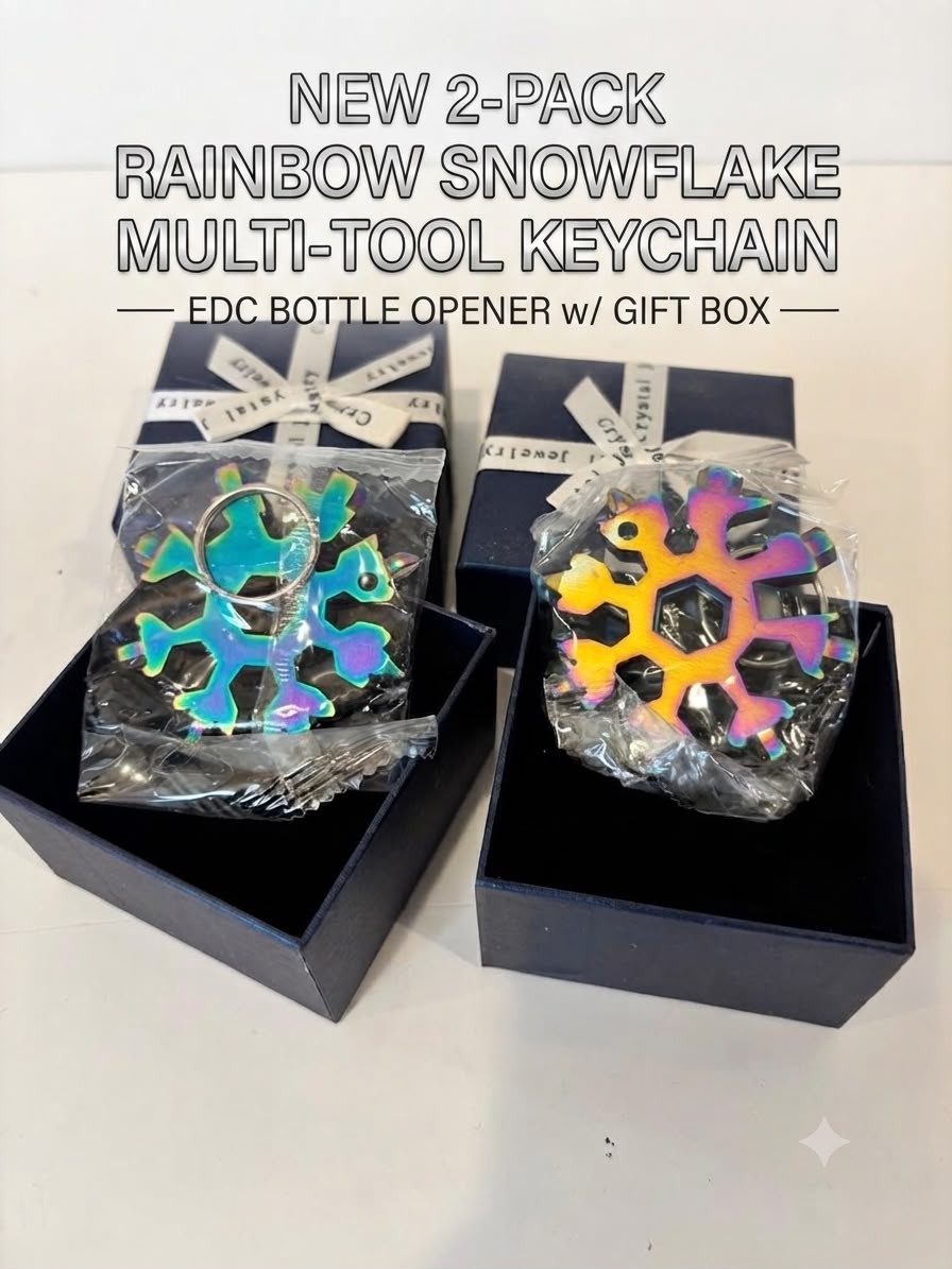 New 2-Pack Rainbow Snowflake Multi-Tool Keychain EDC Bottle Opener