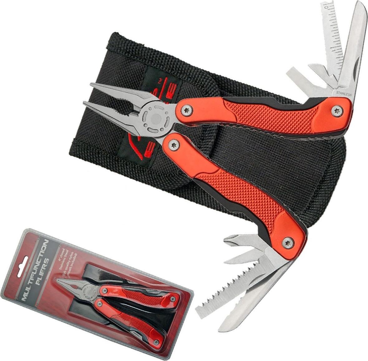 Multitool | Red 13-Tool Folding Pocket Knife 4in Closed + Black Belt Sheath
