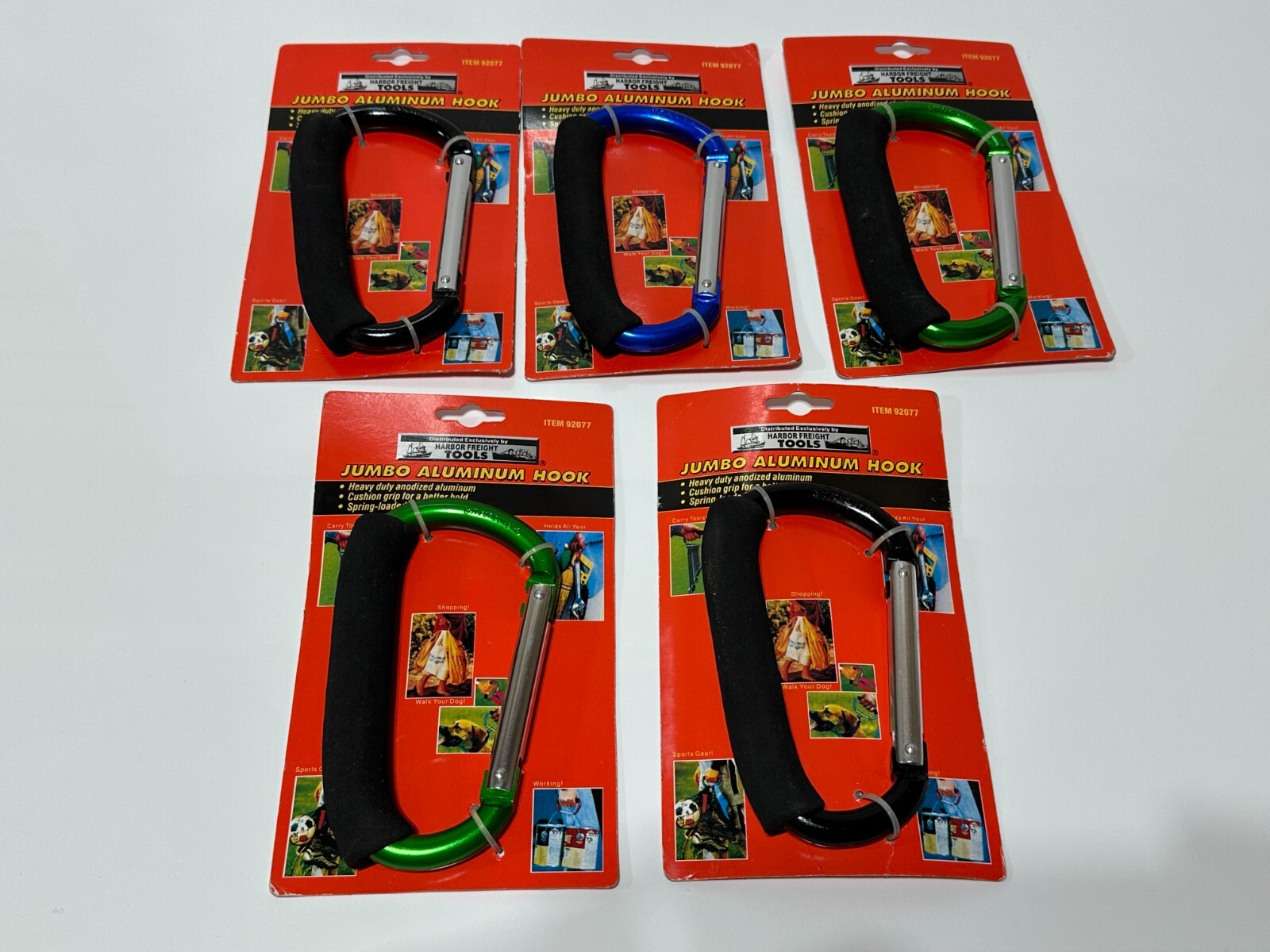 NEW 5pc Heavy Duty Aluminum Jumbo Multi Use Hook, Cushioned Grip, Spring loaded