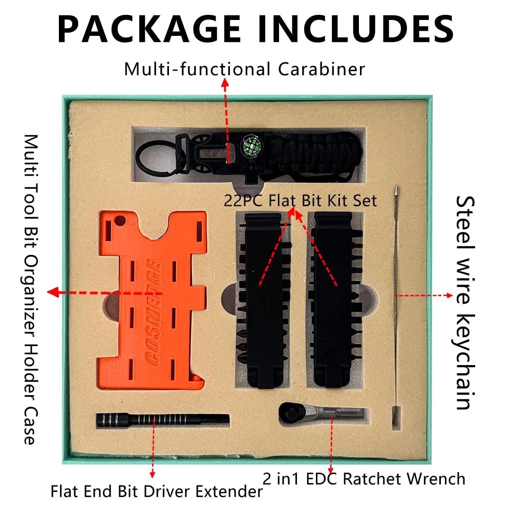 Multi-Tool Accessories Set, Double-Ended Screwdriver Bits, EDC Ratchet Wrench, E