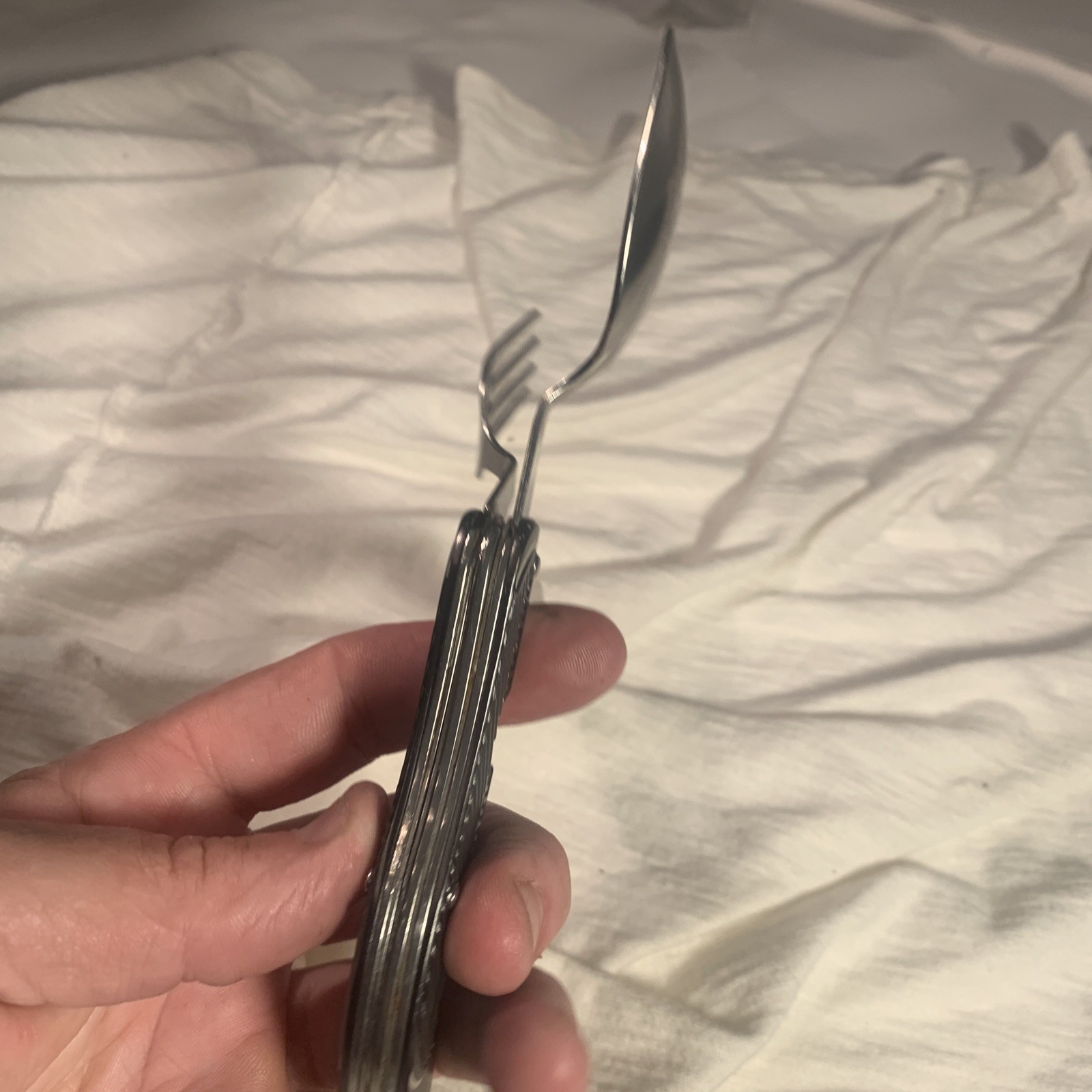 Stainless Steel Camping Multi-Tool Knife Spoon Fork Silver Straight Edge