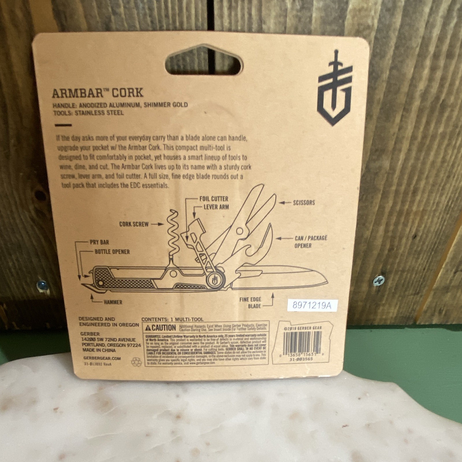 Gerber Armbar Cork Multi-Tool 8-in-1 Gold Aluminum Frame Lock 2.5″ Blade